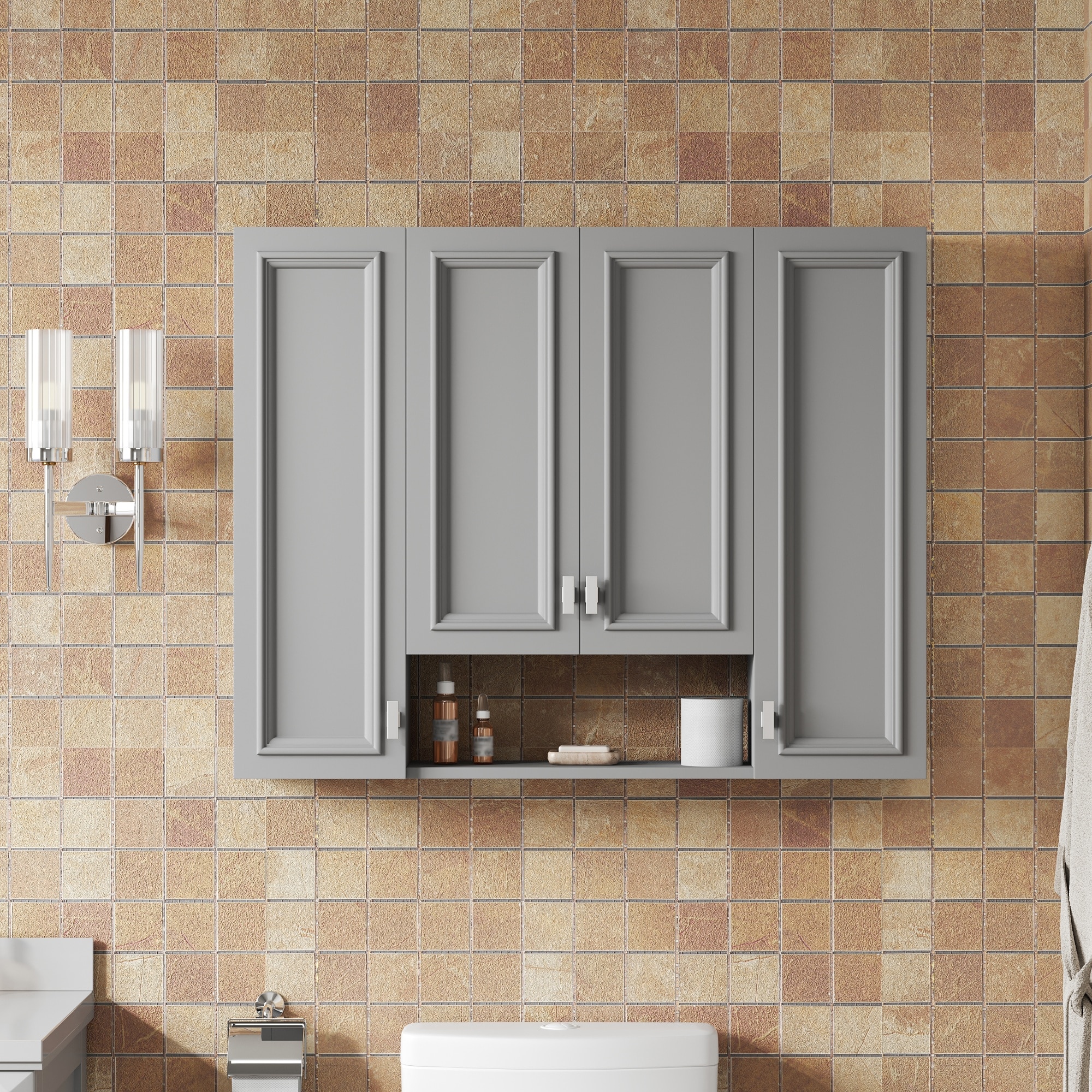 MooxvMoo Modern Bathroom Cabinet with 5 Adjustable Shelves Wall-Mounted Medicine Cabinet for Bathroom (Gray)