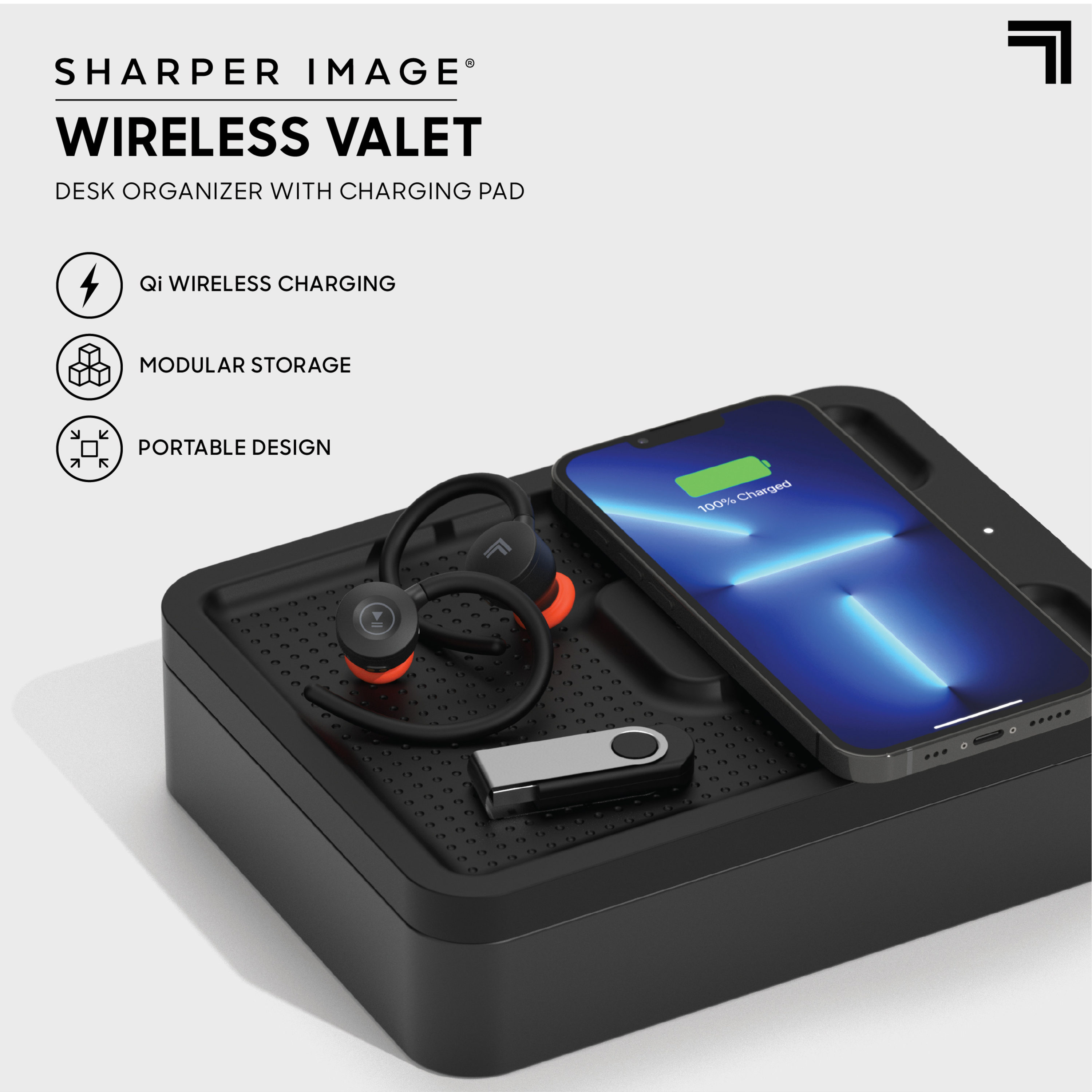 Sharper Image 10W Wireless Charging Pad with Modular Storage for