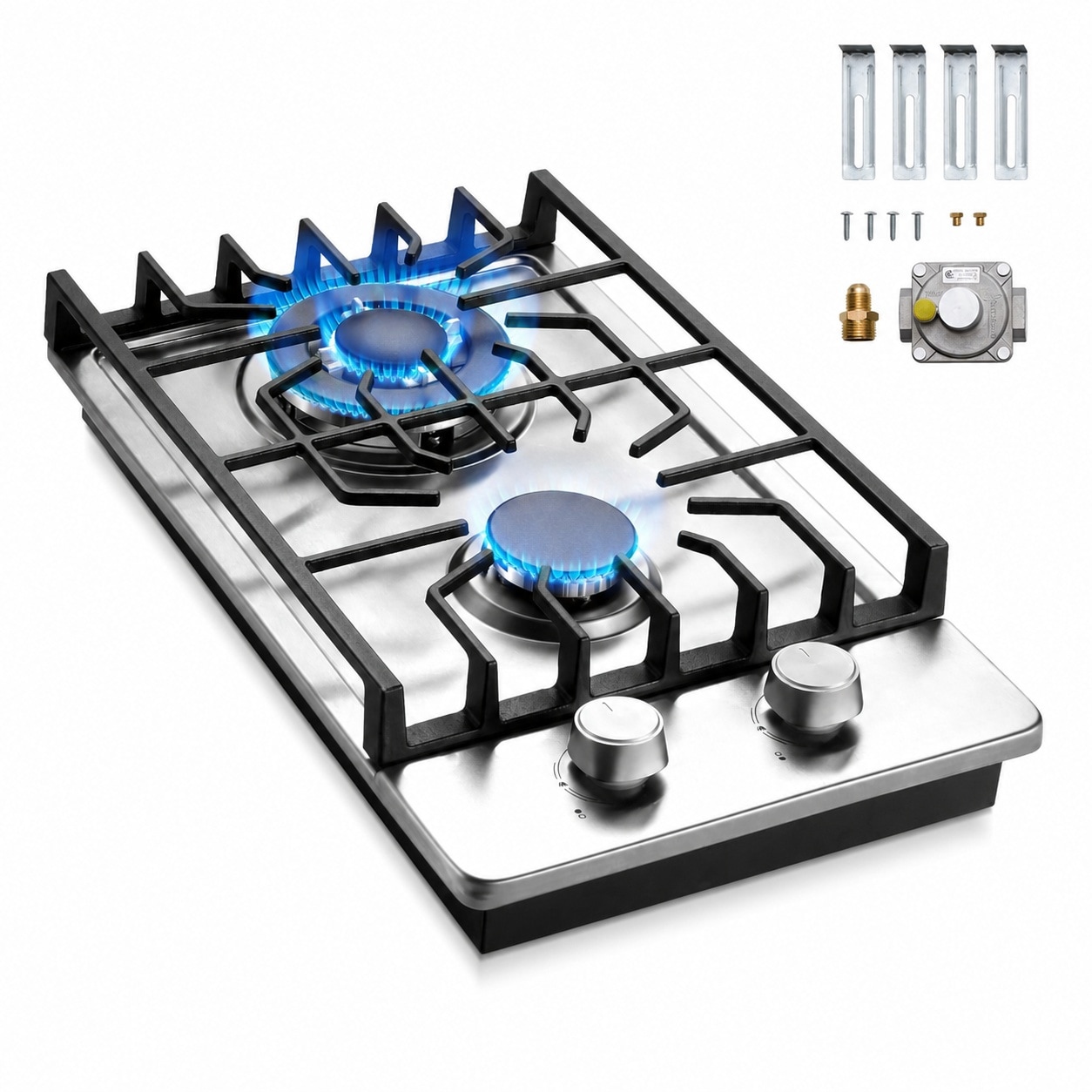 Vrbgify  2 Burner Propane Gas Cooktop 12 Inch Built In Stainless Steel Stove NG LPG Convertible Thermocouple Safety for Kitchen Apartment RV