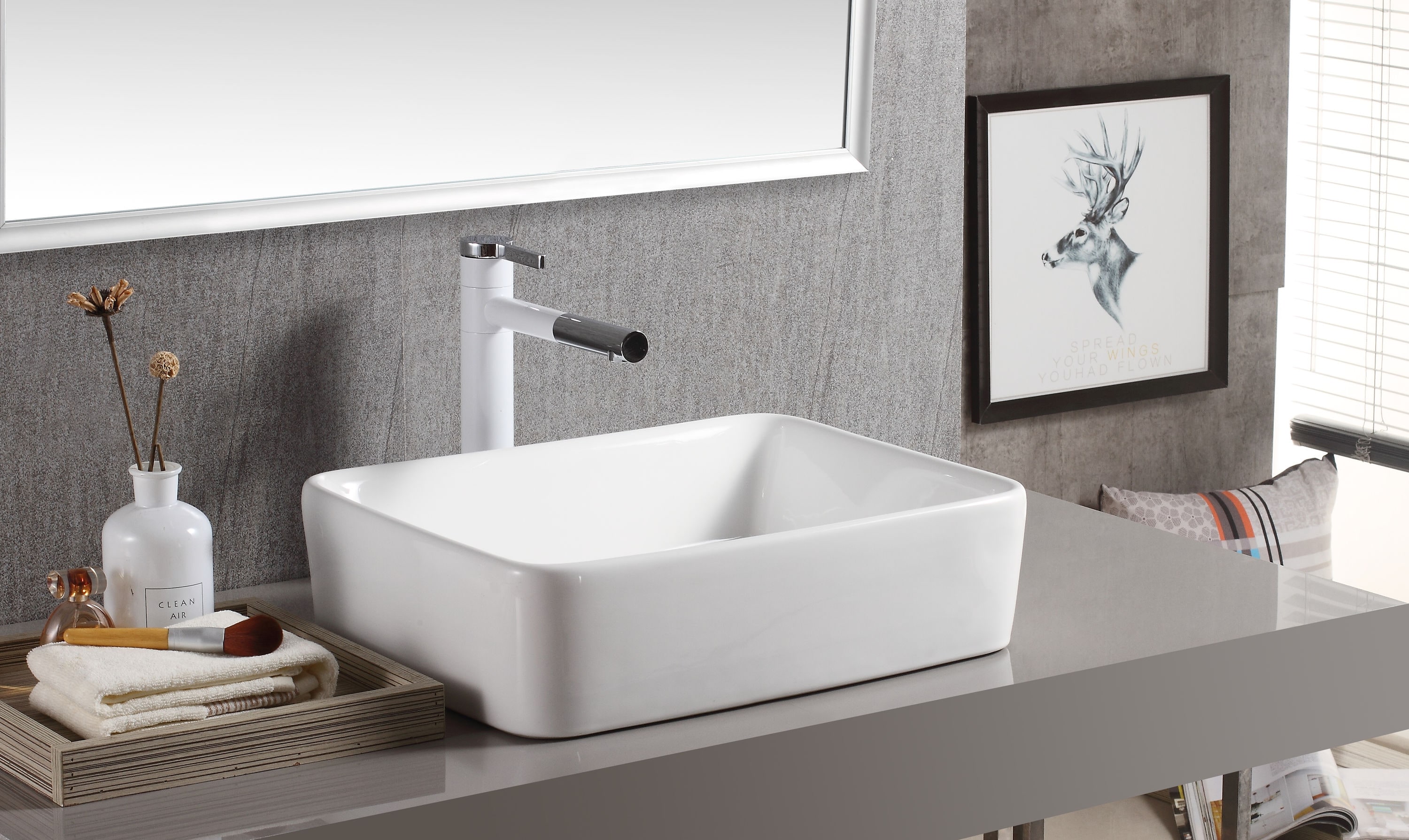 Elanti White Vessel Rectangular Modern Bathroom Sink (18.75-in x 14.5 ...