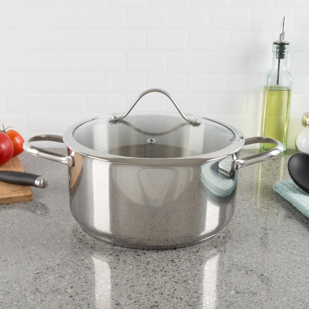 Covered Stock Pot Stainless Steel Home Kitchen Soup Cookware Glass Lid 12 Quart