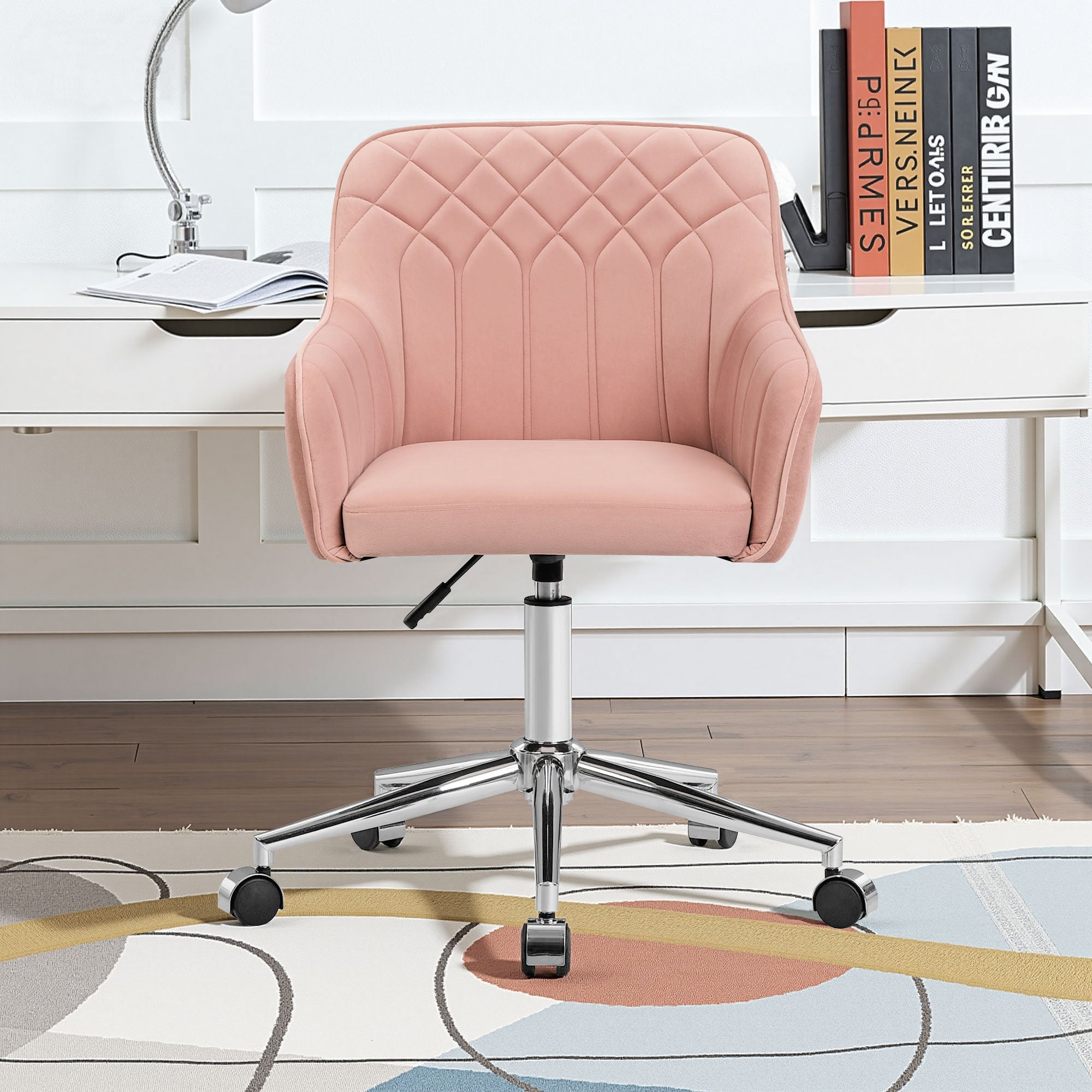 Vecelo Velvet Office Chair with Wheels Adjustable Swivel Vanity Chair Pink  Desk Chair with Backrest in the Office Chairs department at Lowes.com, image size:900x900