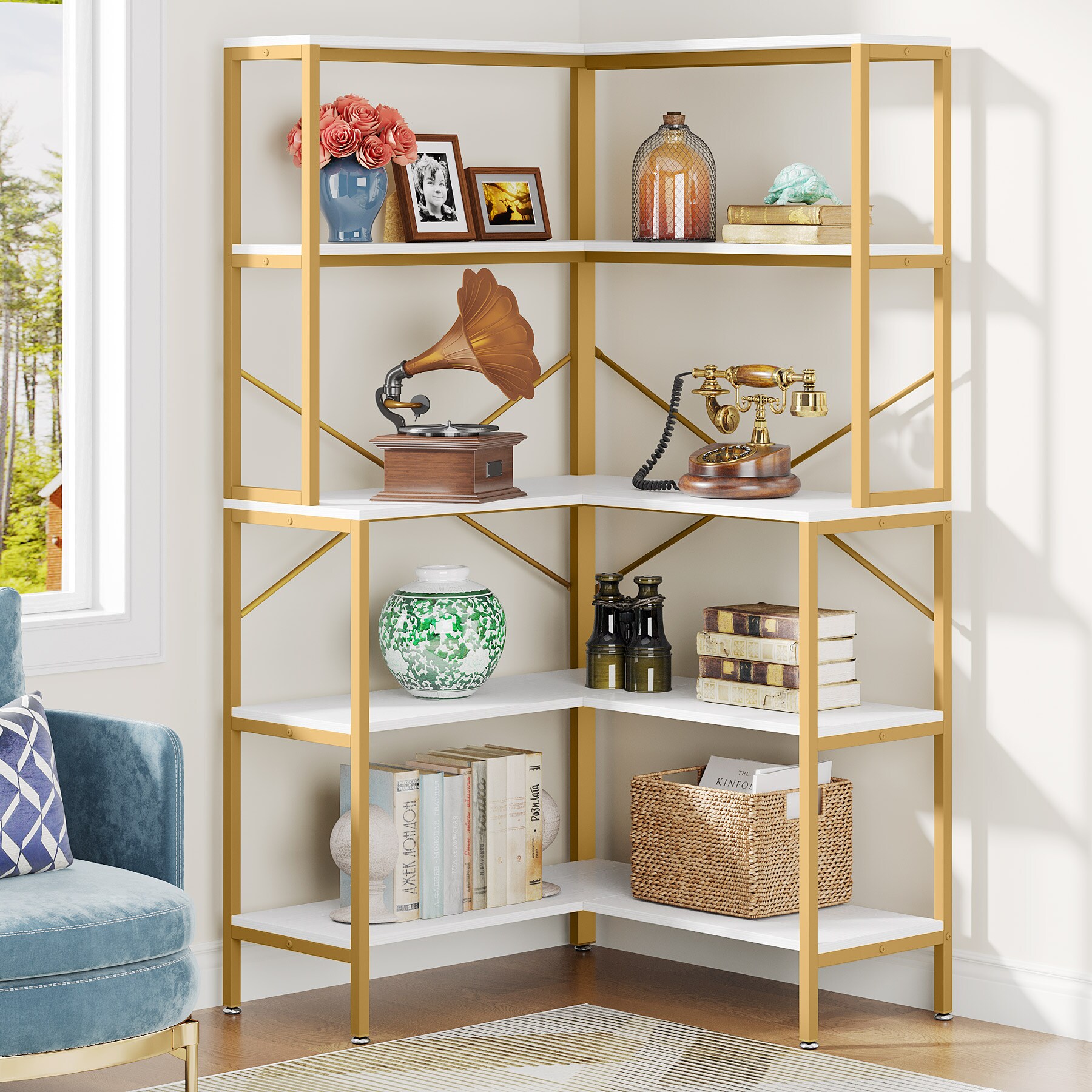 Tribesigns 7-Shelf Corner Bookshelf, Large Modern Corner Bookcase