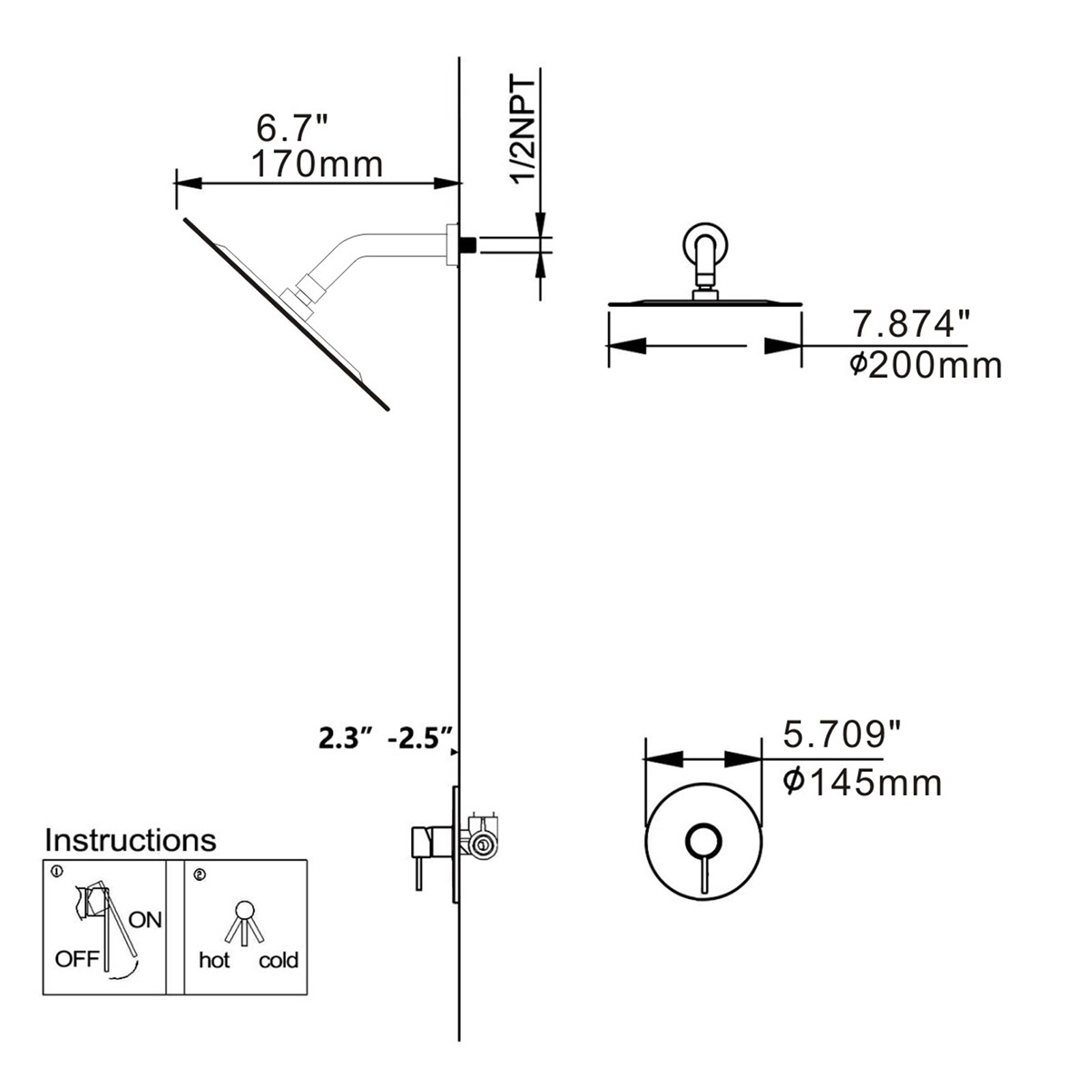 WELLFOR WN0723-B Showerhead-Bar-Panels - View #8