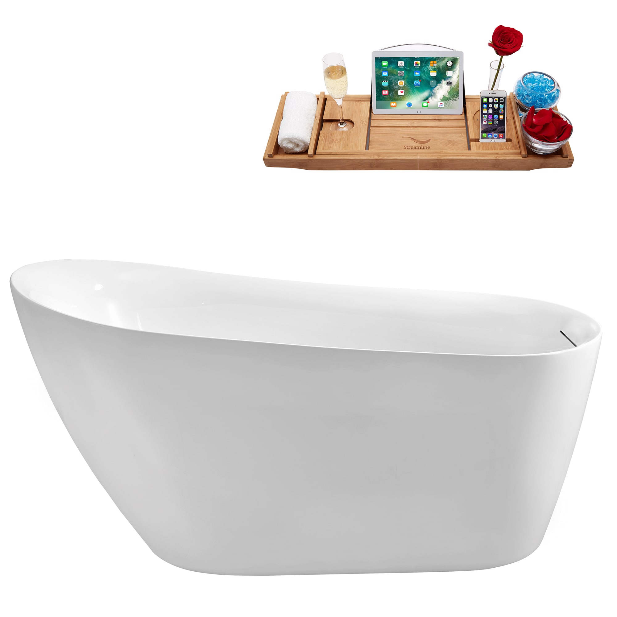 Streamline N290BL 29.1-in x 59.1-in Glossy White Acrylic Oval Freestanding Soaking bathtub with Drain ( Reversible Drain )