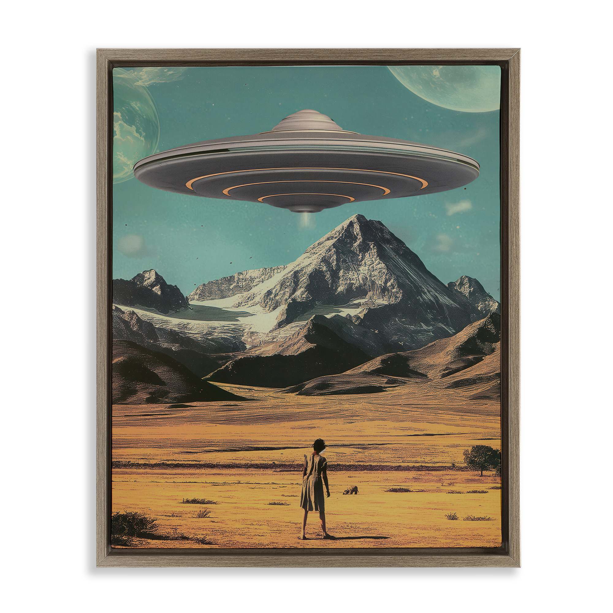 Stupell Industries BT-293-FFE-24X30 Woman with Overhead UFO Floating Frame design by Wumples