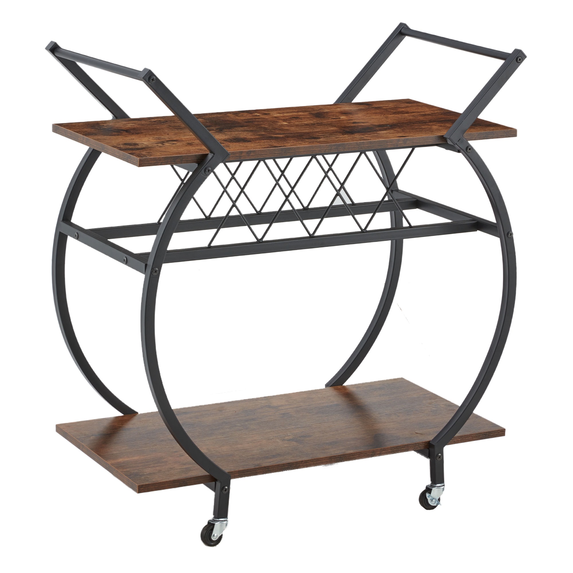  Wood and Metal Portable Kitchen Bar or Coffee Cart with Wine Rack Brown