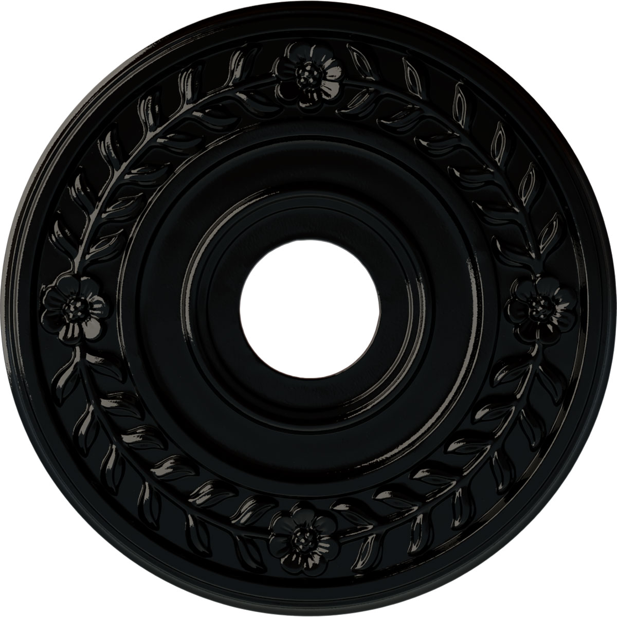 Ekena Millwork CM16WRBPS Wreath 16.25-in W x 16.25-in L Painted Black Pearl Polyurethane Whole Ceiling Medallion