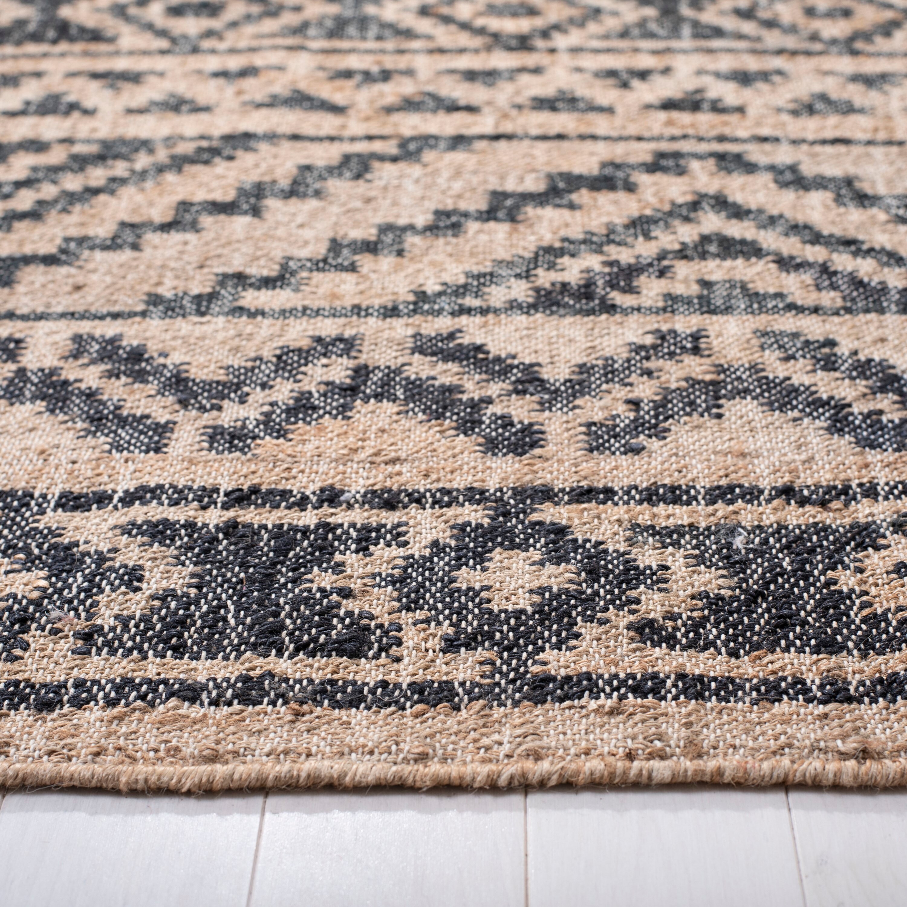 Natural and Black Geometric Wool Cotton 9' x 12' Area Rug
