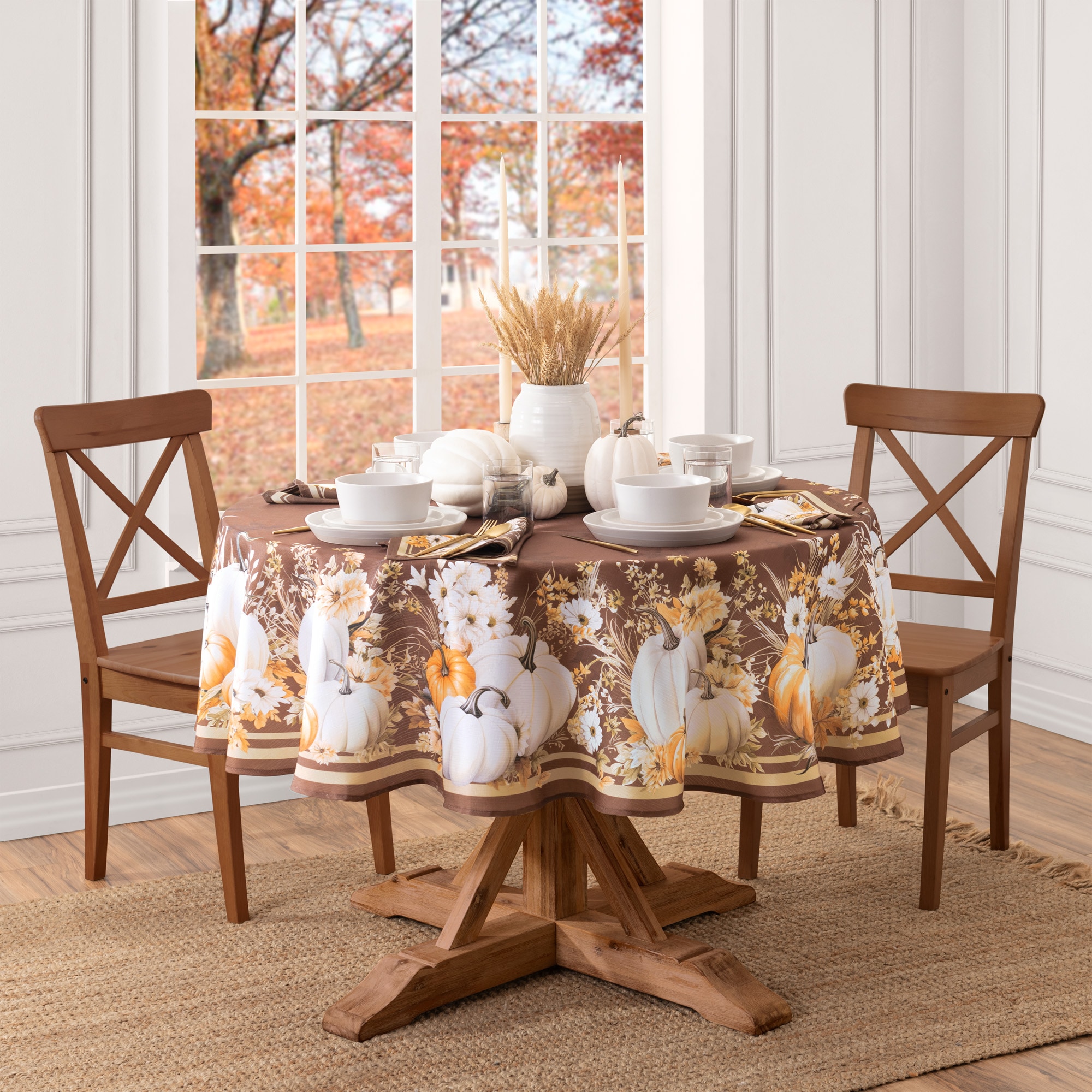 Elrene Home Fashions 194590285807 Wheatland Harvest Fall Round 70 in. Indoor Multicolor Table Cover for 60-in round