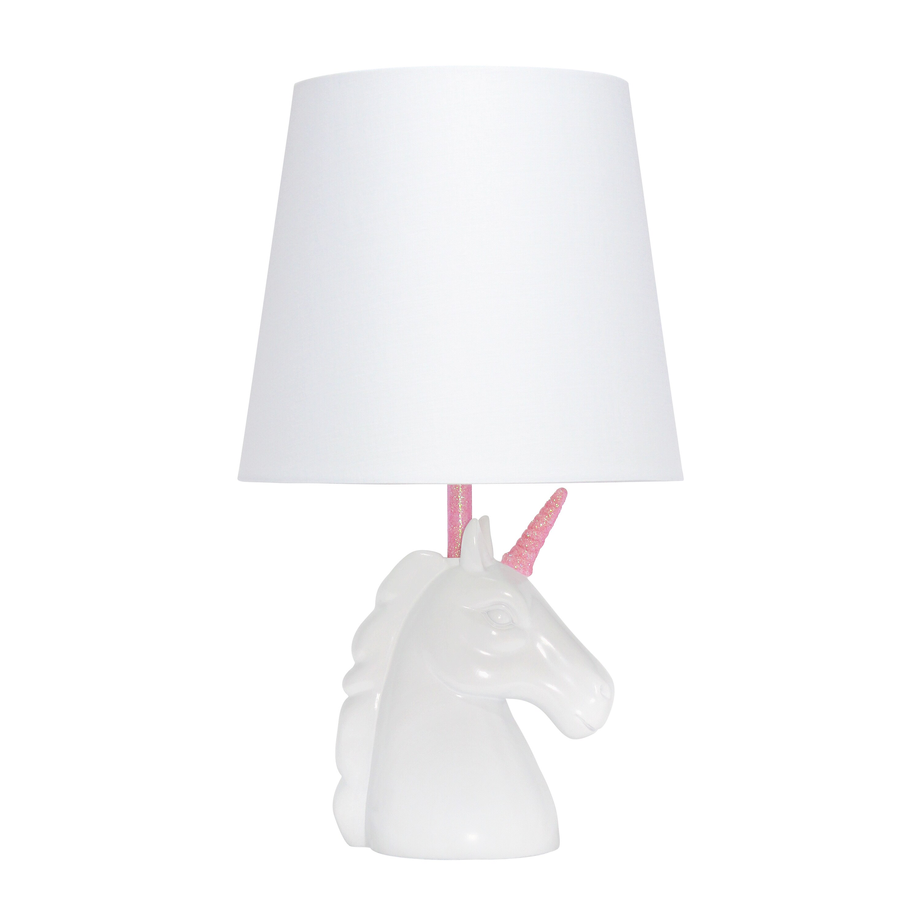 Creekwood Home CWT-2023-PN Whimsilux 15.5-in White/Pink Glitter LED On/Off switch Table Lamp with Fabric Shade