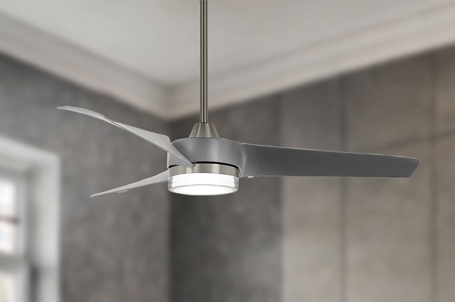 Minka Aire Veer 56-in Brushed Nickel with Silver Blades Integrated LED Indoor Smart Ceiling Fan with Light and Remote (3-Blade) F692L-BN/SL Sansujyuku sansujyuku.com