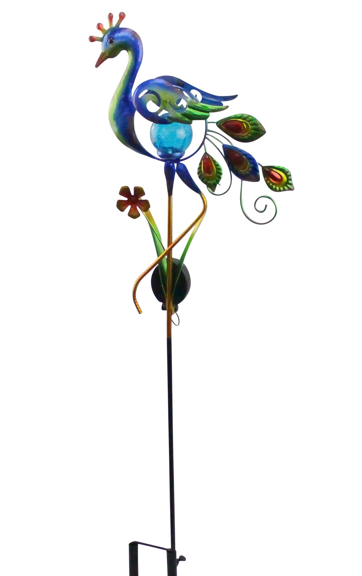 RCS Gifts 35423 37-Inches Metal and glass Glass and metal Solar Peacock Stake
