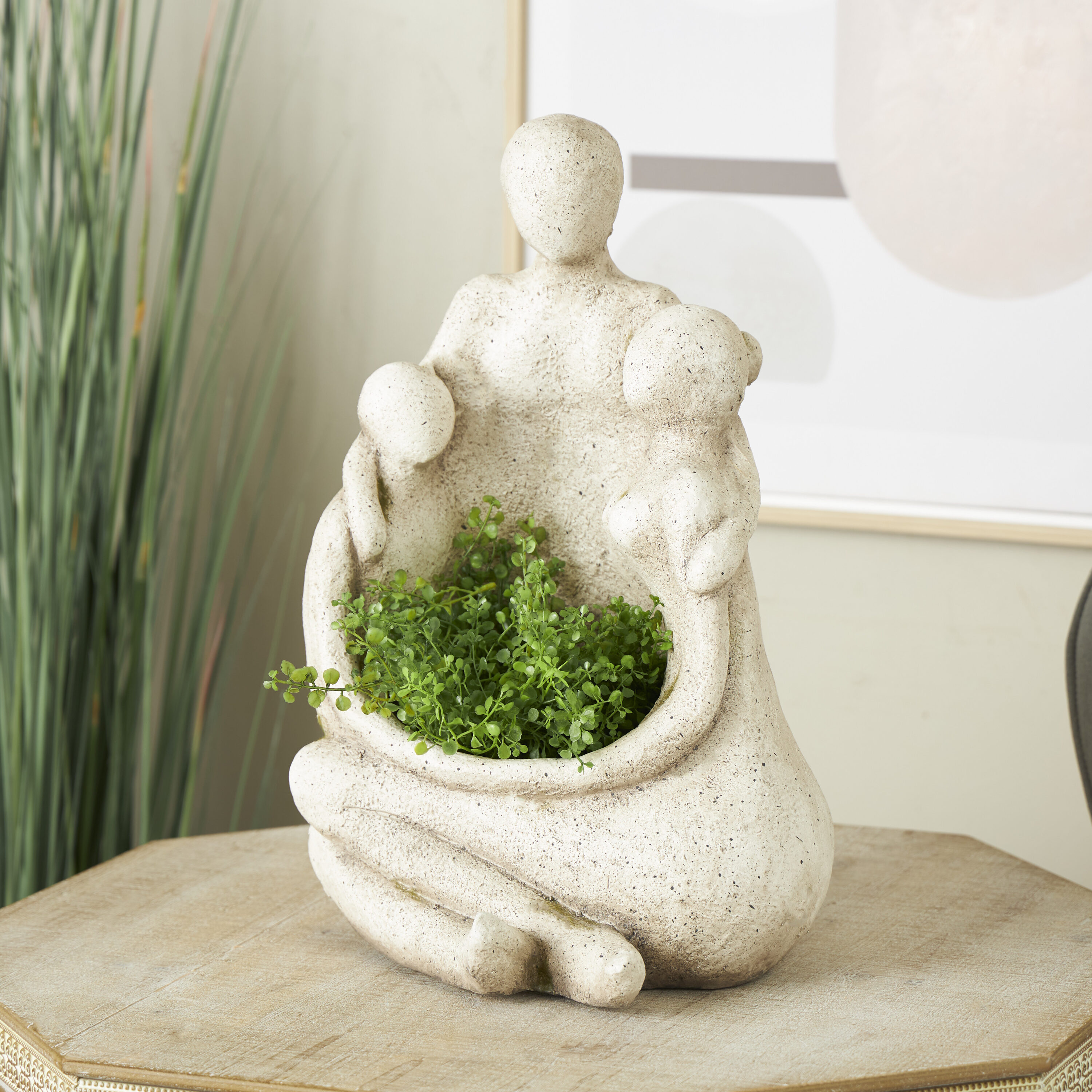 Grayson Lane 823520 Round 10.35-in W x 19.35-in H x 10.35-in D Off-white Resin Outdoor Planter