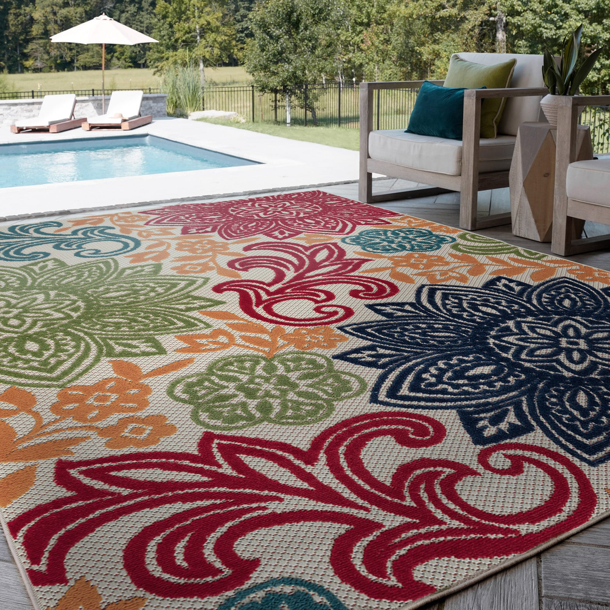 Tayse OAS1301 9X12 Oasis 9 x 12 (ft) Flatweave Polypropylene Multi-Color Rectangular Indoor/Outdoor Area rug