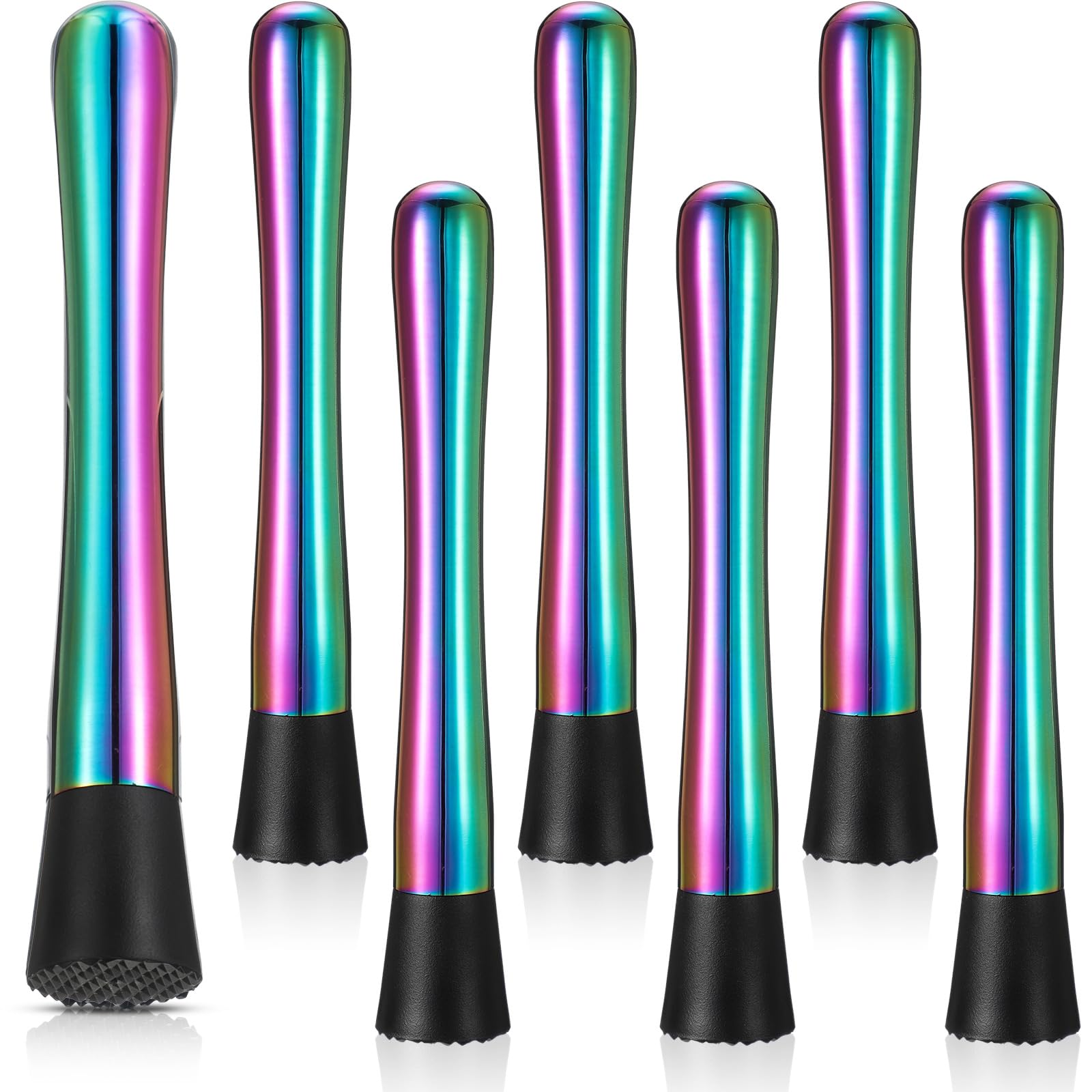 Aoibox  8 in Stainless Steel Cocktail Muddler Set with Rainbow Finish Fruit and Herb Crusher Bar Tool 6 Pack