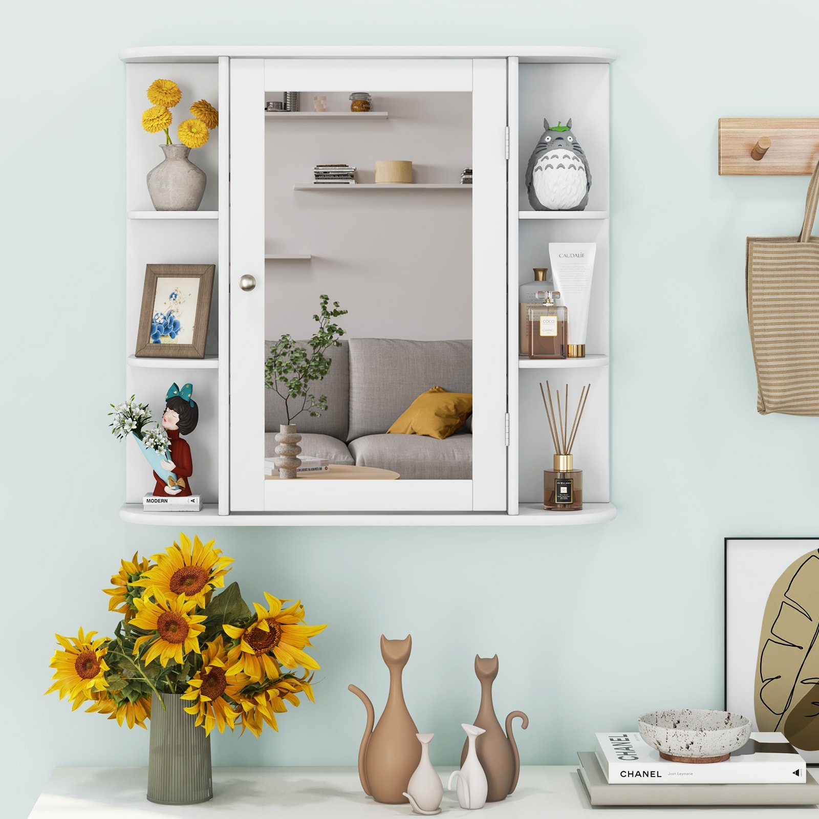 Forclover 26-in x 25-in Surface Mount White Mirrored Medicine Cabinet