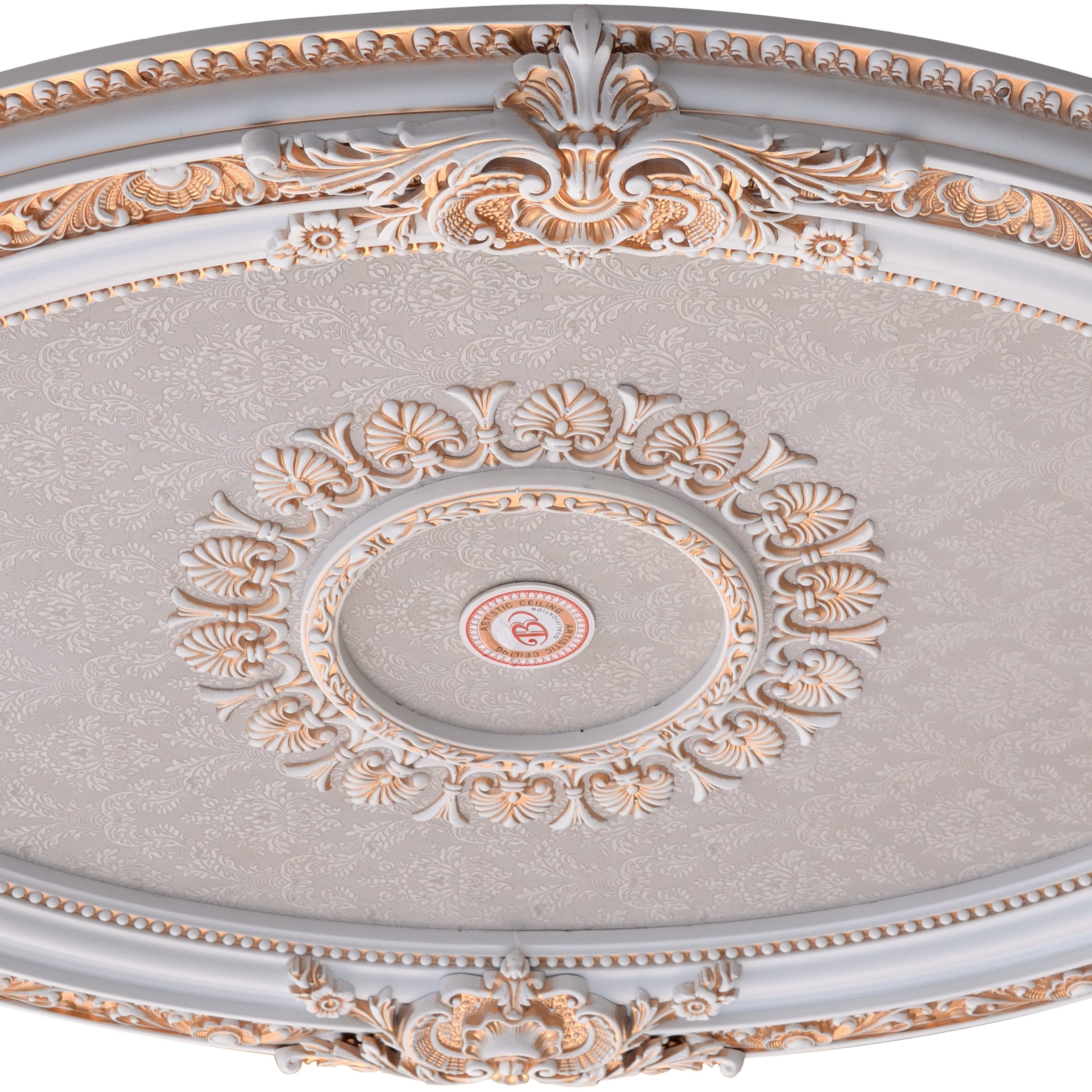French Blanco Oval White and Gold Ceiling Medallion