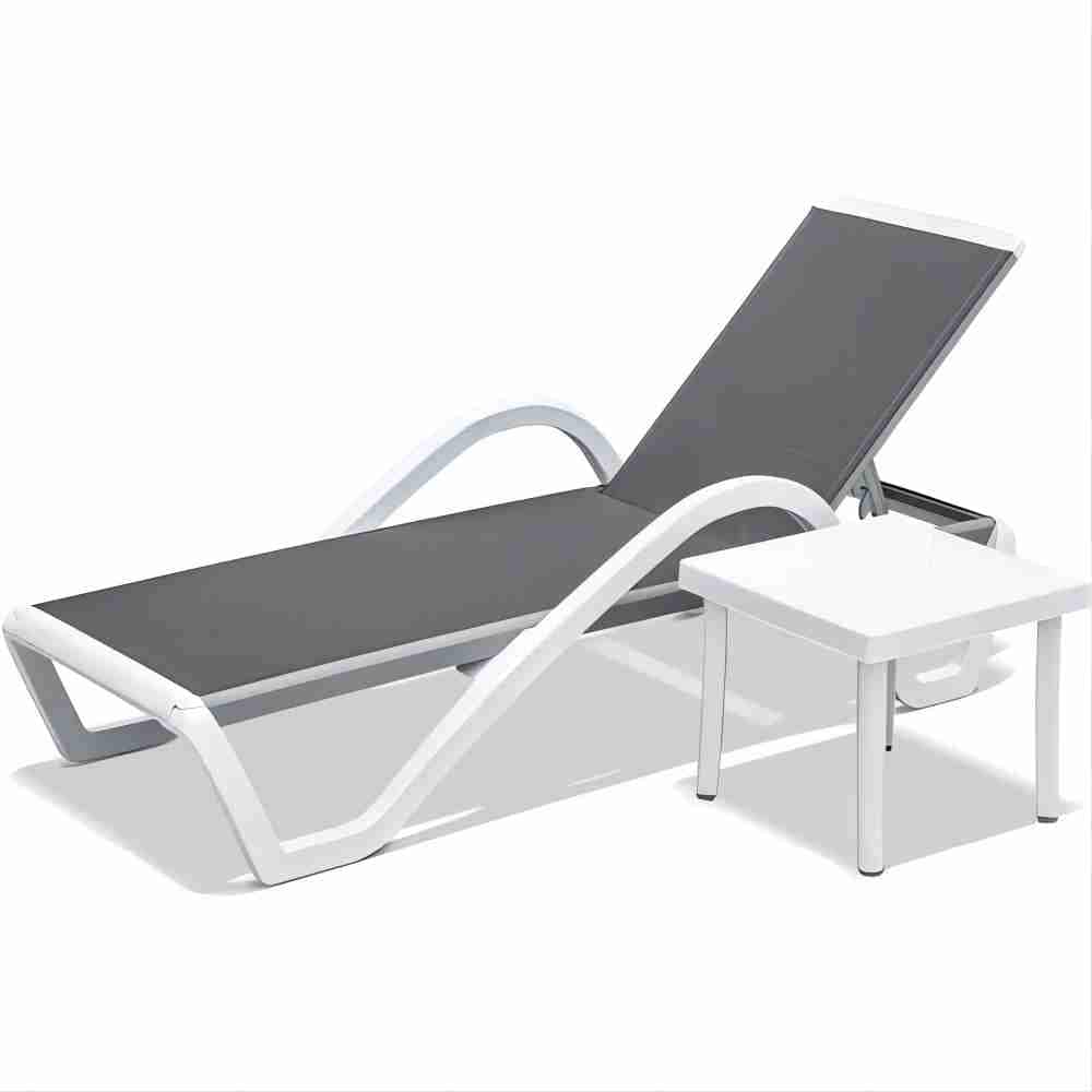 Clihome CL-DOL96GY Patio Adjustable Chaise Lounge Woven Stackable White and Gray Composite material Frame Stationary Chaise Lounge Chair with Gray Woven Seat