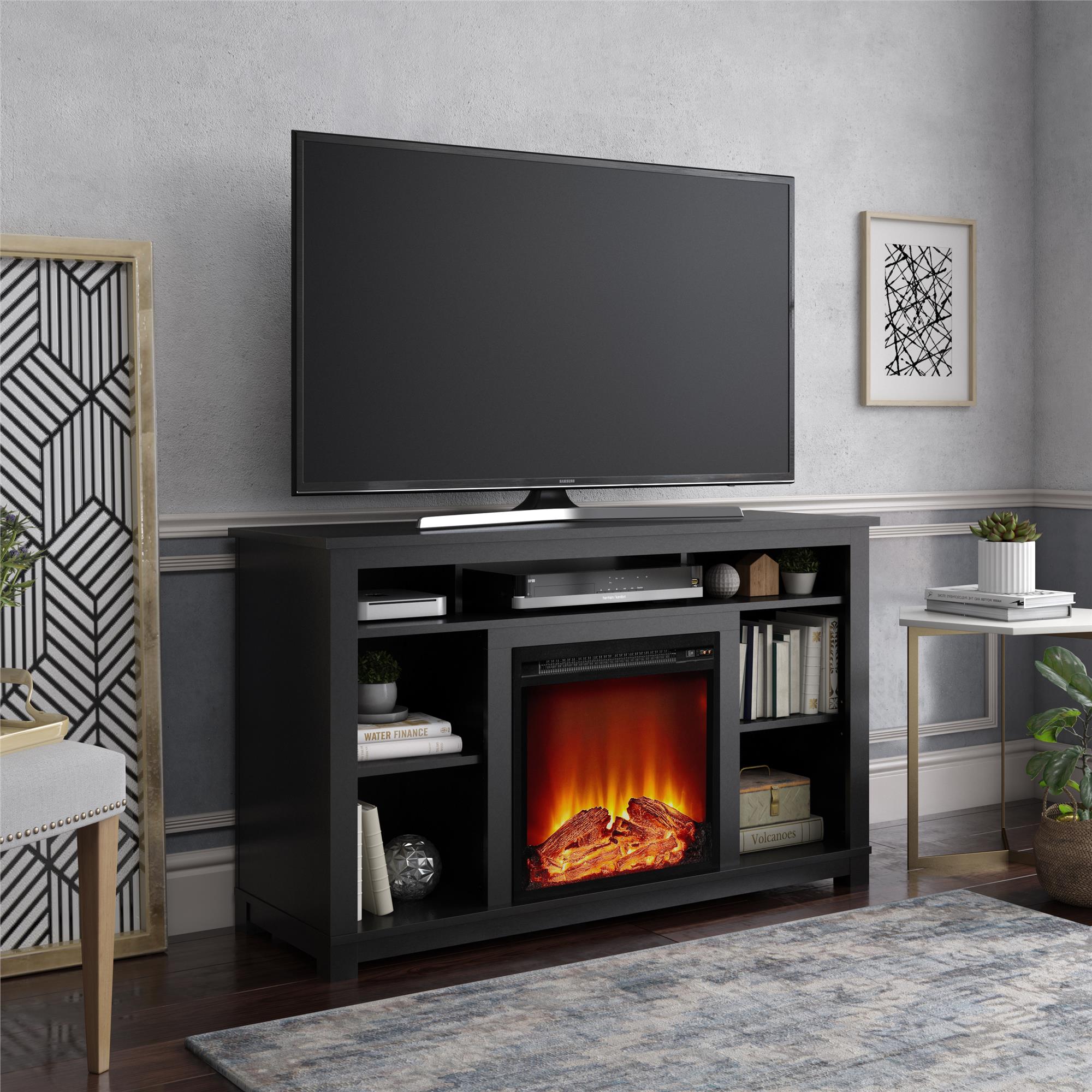 Ameriwood Home 47.6-in W Black TV Stand with Fan-forced Electric ...