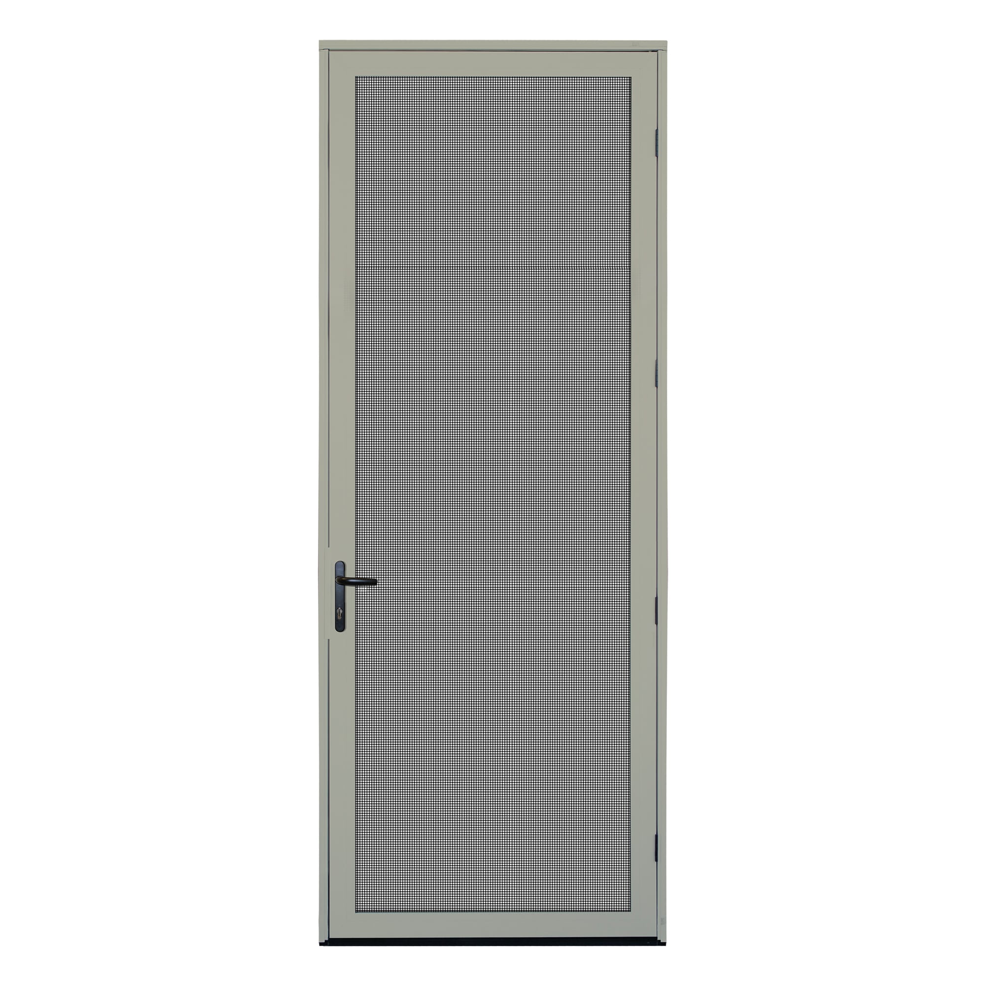 TITAN 5V0002EM1AL00B Ultimate Meshtec 36-in x 96-in Almond Aluminum Surface mount Left-hand outswing Security Door with Black Screen and Lockset included