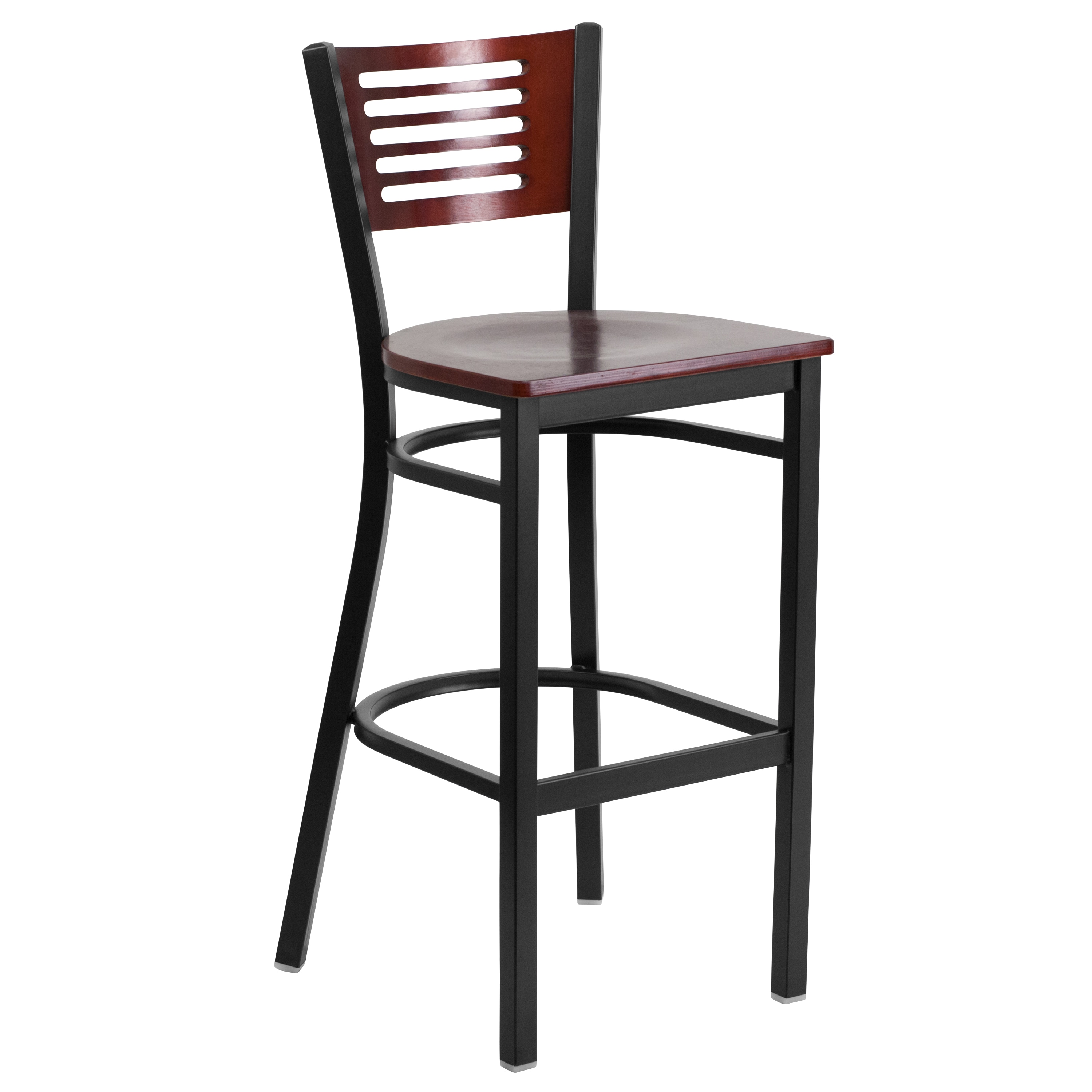 Flash Furniture 847254084277 Mahogany Wood Back/Mahogany Wood Seat/Black Metal Frame 29.75-Inches H Bar height Square seat Metal Bar Stool and Back