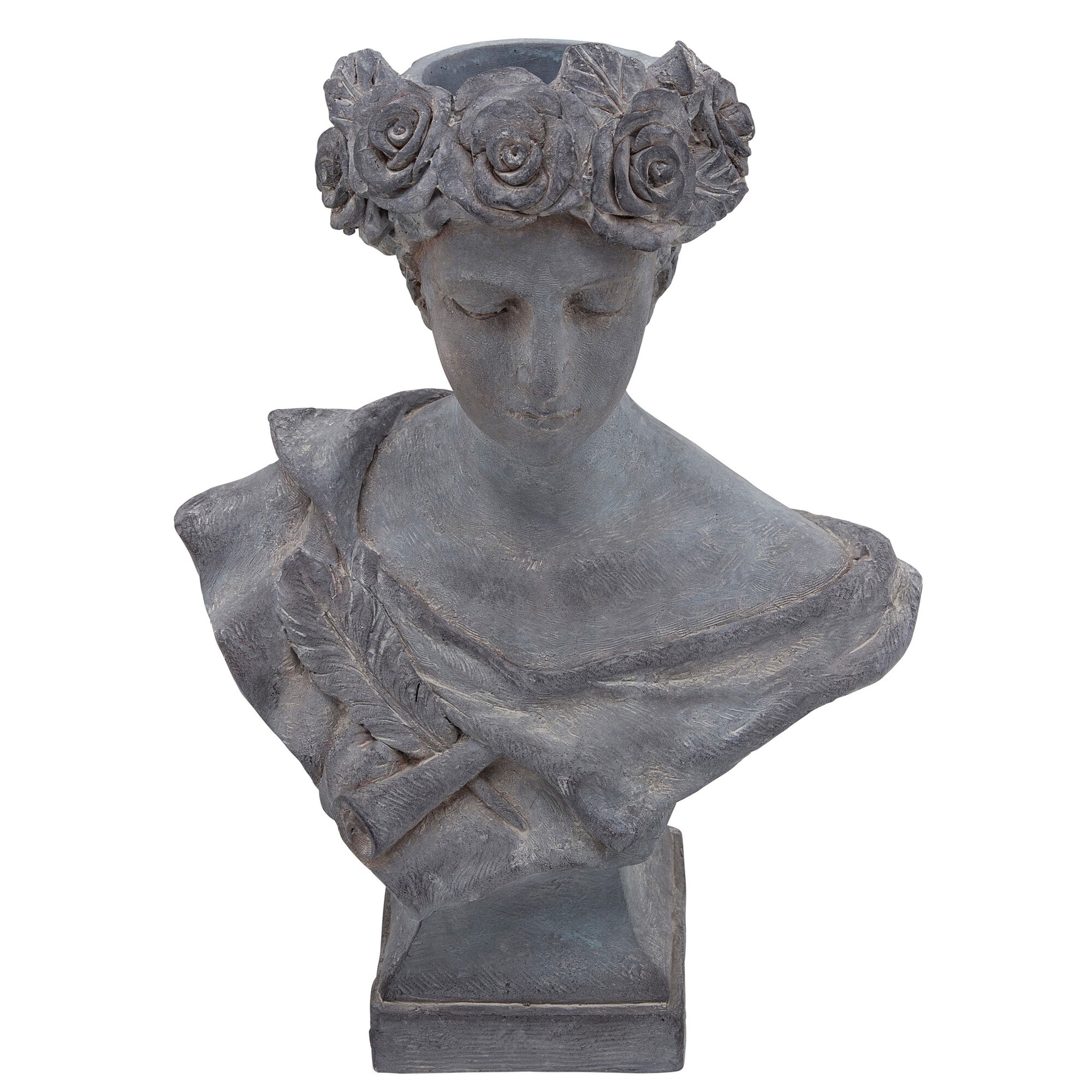 Benzara BM238248 Round 8-in W x 21-in H Gray Resin Indoor/Outdoor Planter