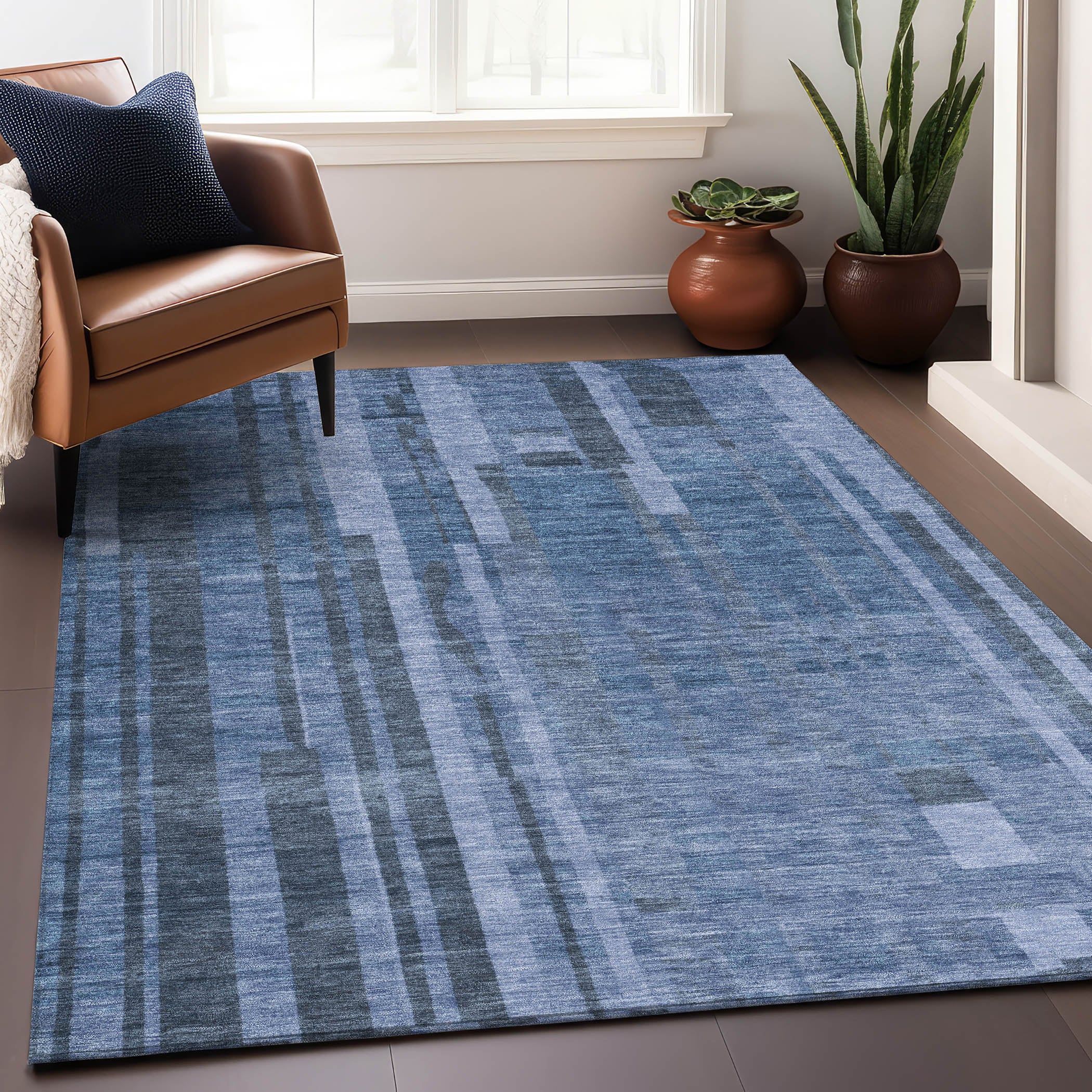 Addison Rugs ACN1063NA5X8 Chantille ACN1063NA 5 x 7 (ft) Polyester Navy Rectangular Indoor/Outdoor Geometric Machine washable Area rug