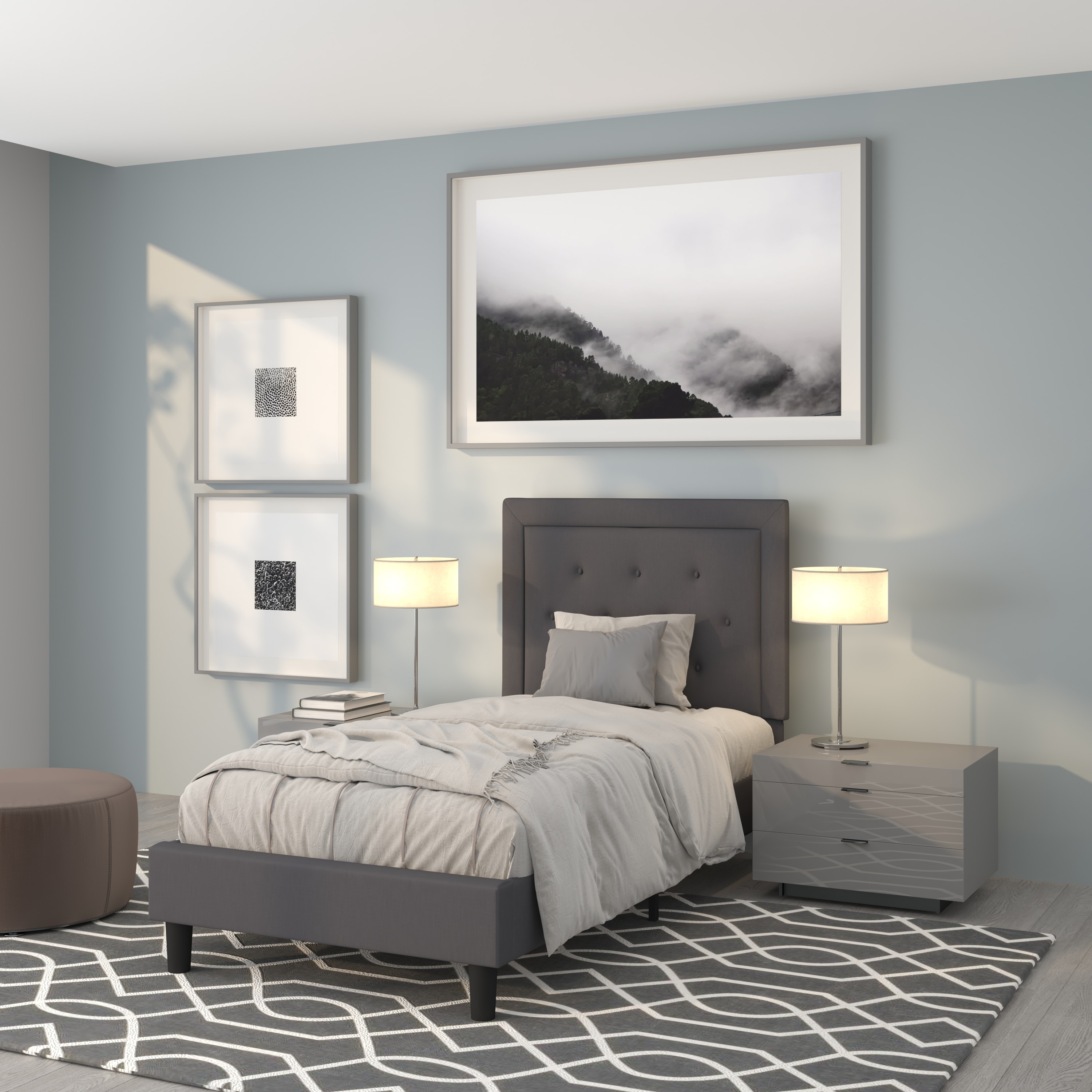 Flash Furniture 889142227434 Roxbury Dark Gray Twin Upholstered Platform Bed