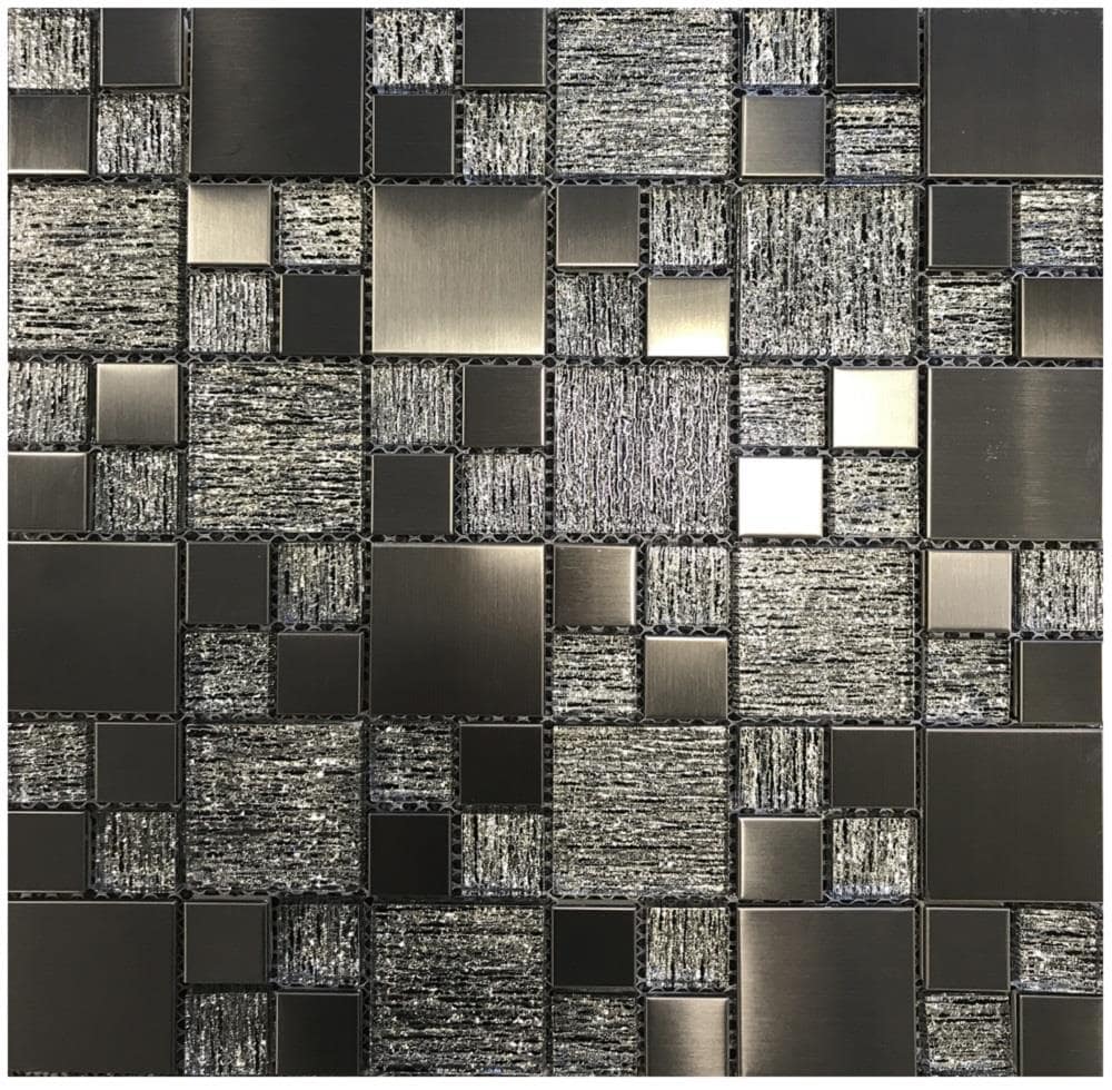 HOUSE OF MOSAICS GUNMET8-L (Sample) Gunmetal Luxe Gunmetal 4-in x 4-in Brushed Metal Wall Tile