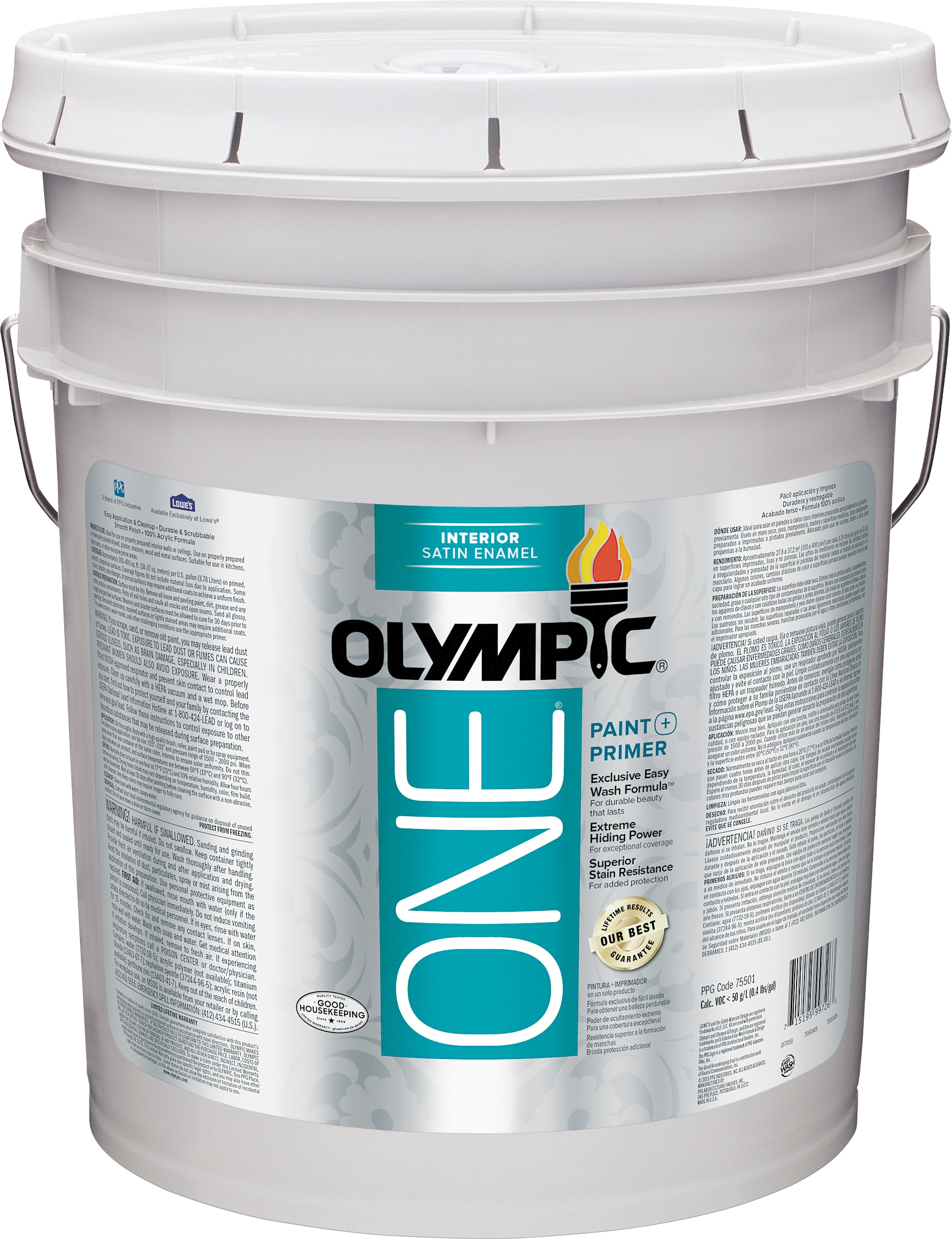 Olympic 75501A/05 ONE Satin Tintable Enamel Tintable Latex Interior Paint + Primer (5-Gallon)