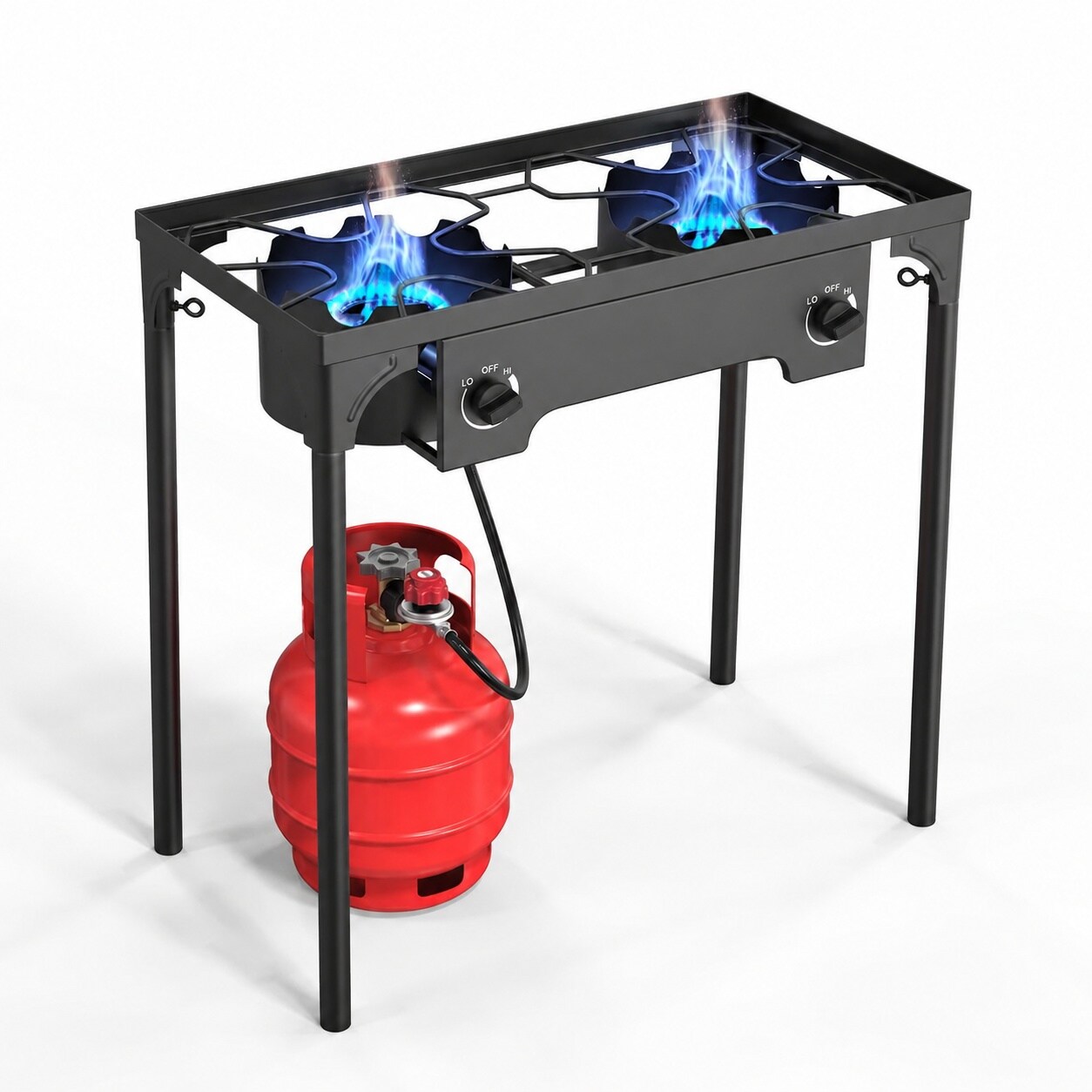 Vrbgify  Outdoor Propane Gas Stove 2 Burner 150000 BTU High Pressure Stand Cooker with Adjustable 20 PSI Regulator Removable Legs for Camping