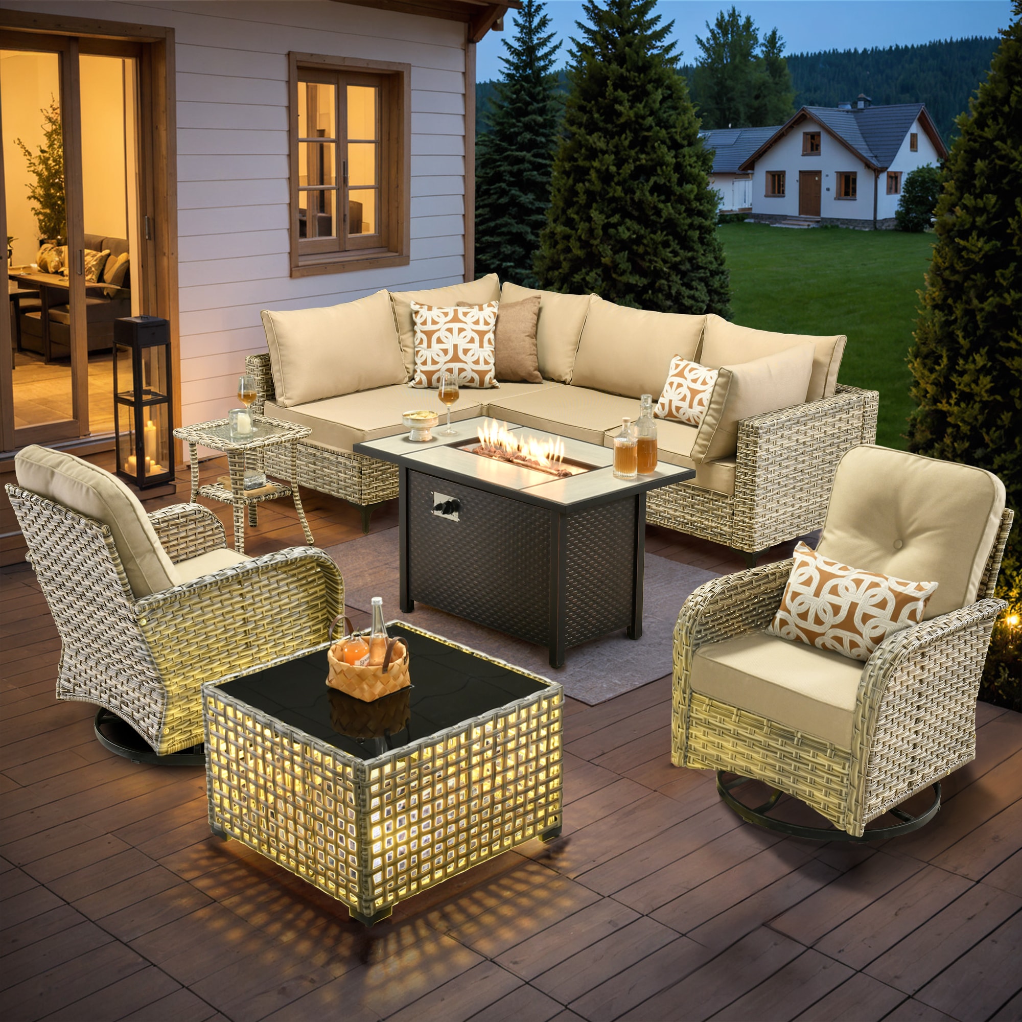 Caodoc L5-CFP03-VYZSKT609-1 CFP03-VYZSKT Wicker Outdoor Sectional with Beige and Wicker Frame