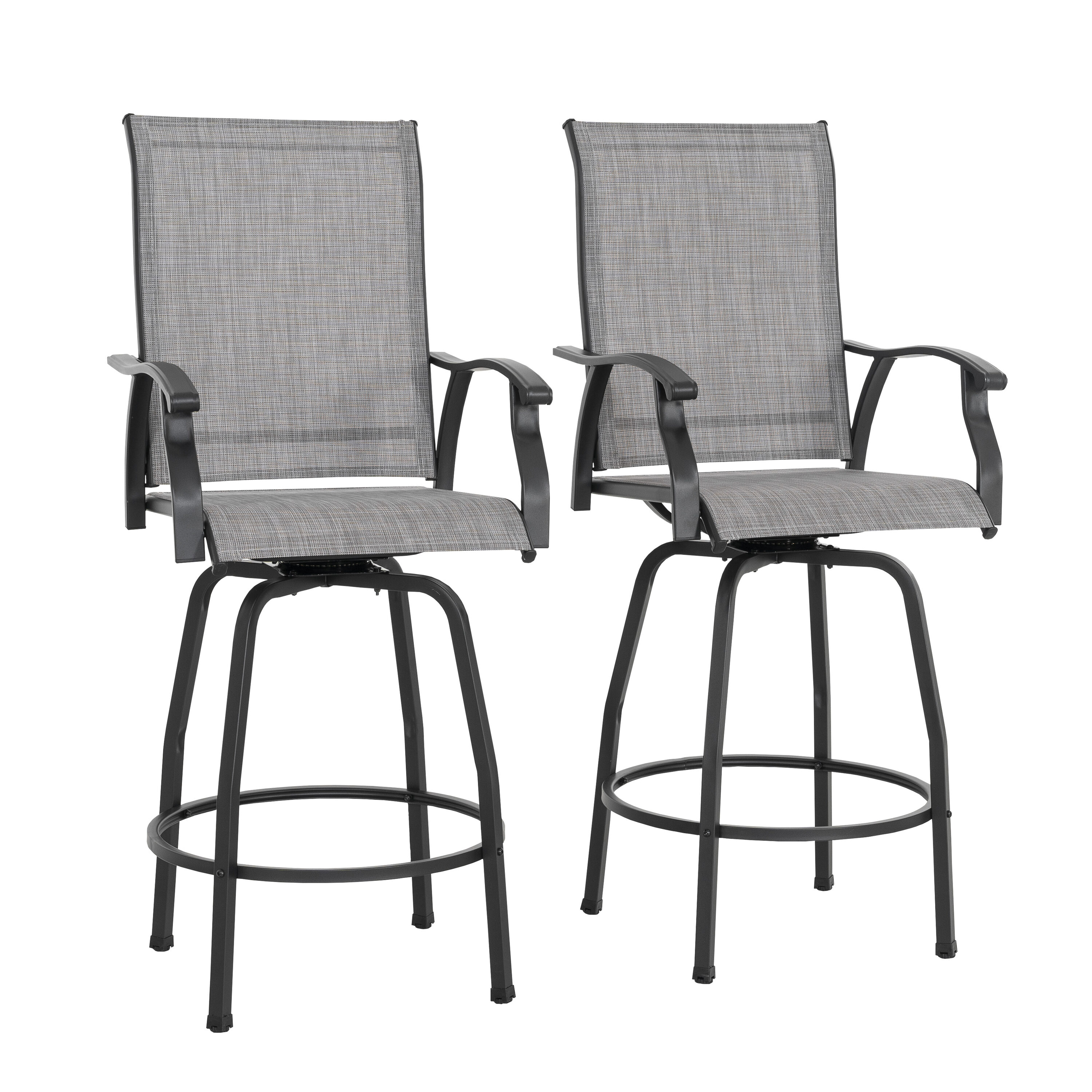 Gray Textilene Swivel Outdoor Bar Stools with High Backrest