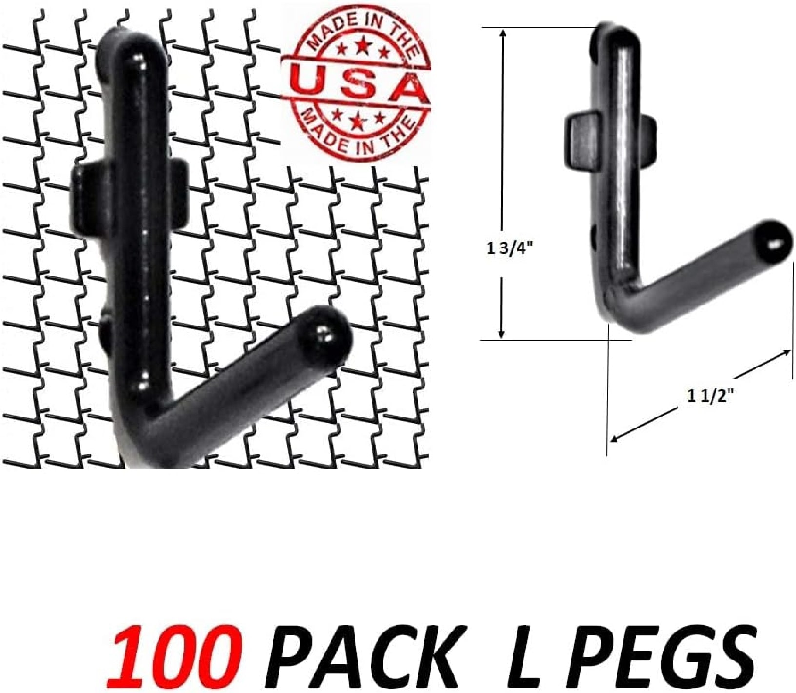 Wall Peg Hook Kit - L Style Pegboard Hooks Tool Storage Garage Organizer Choice Black or White Pegs