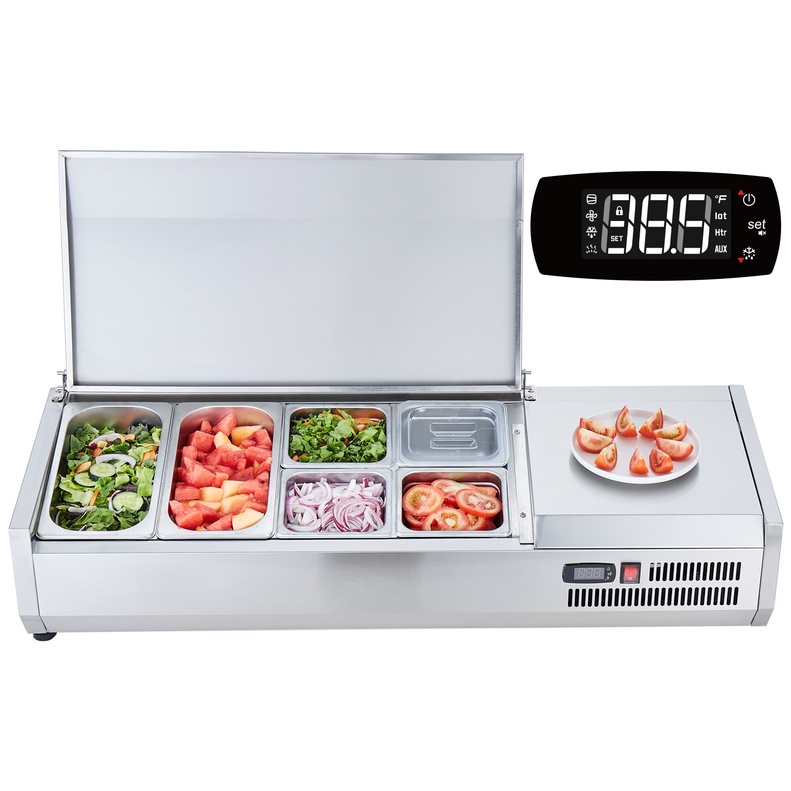 VEVOR DGBXGLZ48110VYTQTV1 48-Inch Refrigerated Prep Station 44.5-Inches 304 Stainless Steel Refrigerated Salad prep table