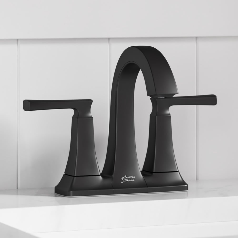 American Standard 7426201.243 Belmeade Matte Black 4-in centerset 2-handle WaterSense Mid-arc Commercial/Residential Handle Bathroom Sink Faucet with Drain