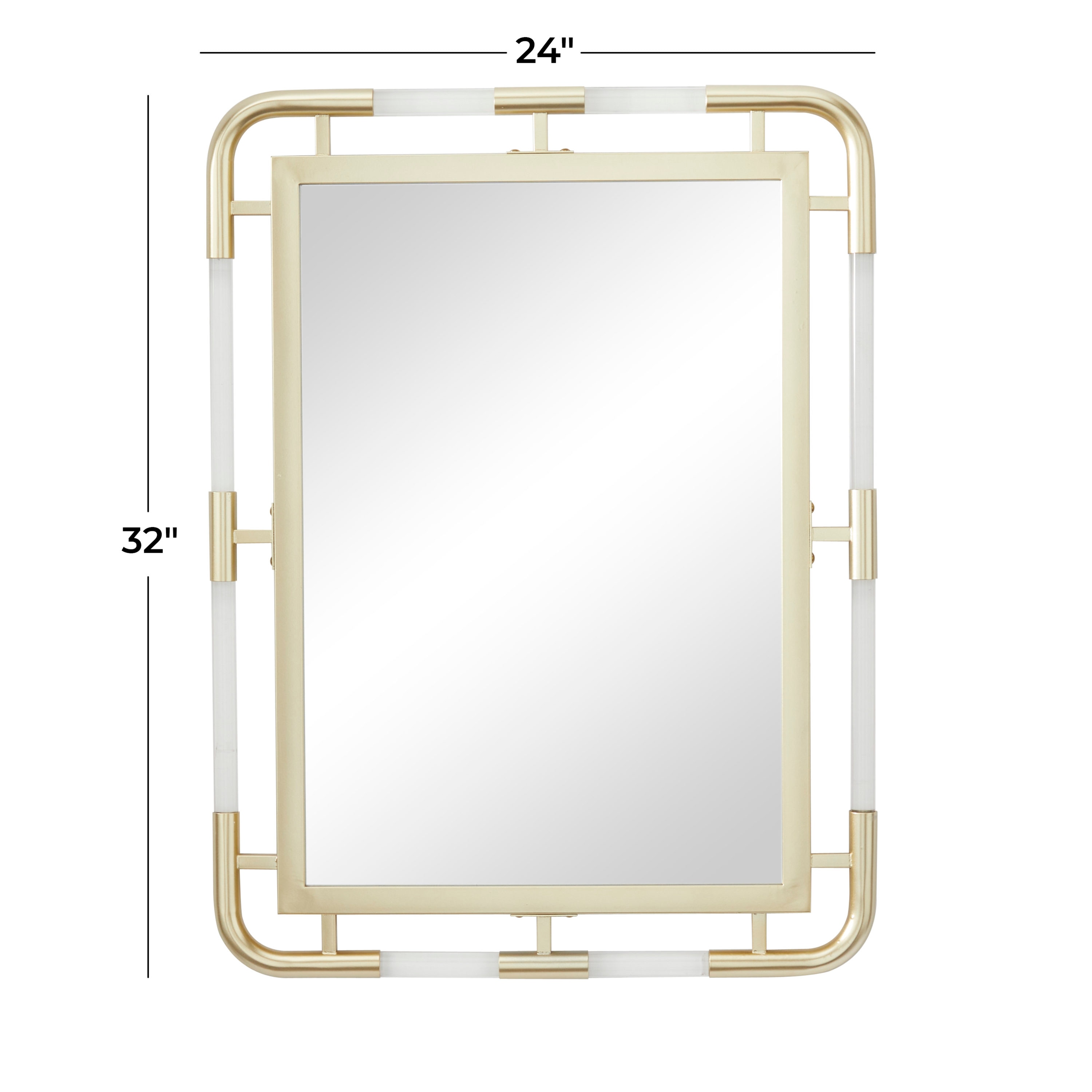 Modern Gold Rectangular Wall Mount Mirror with Acrylic Details