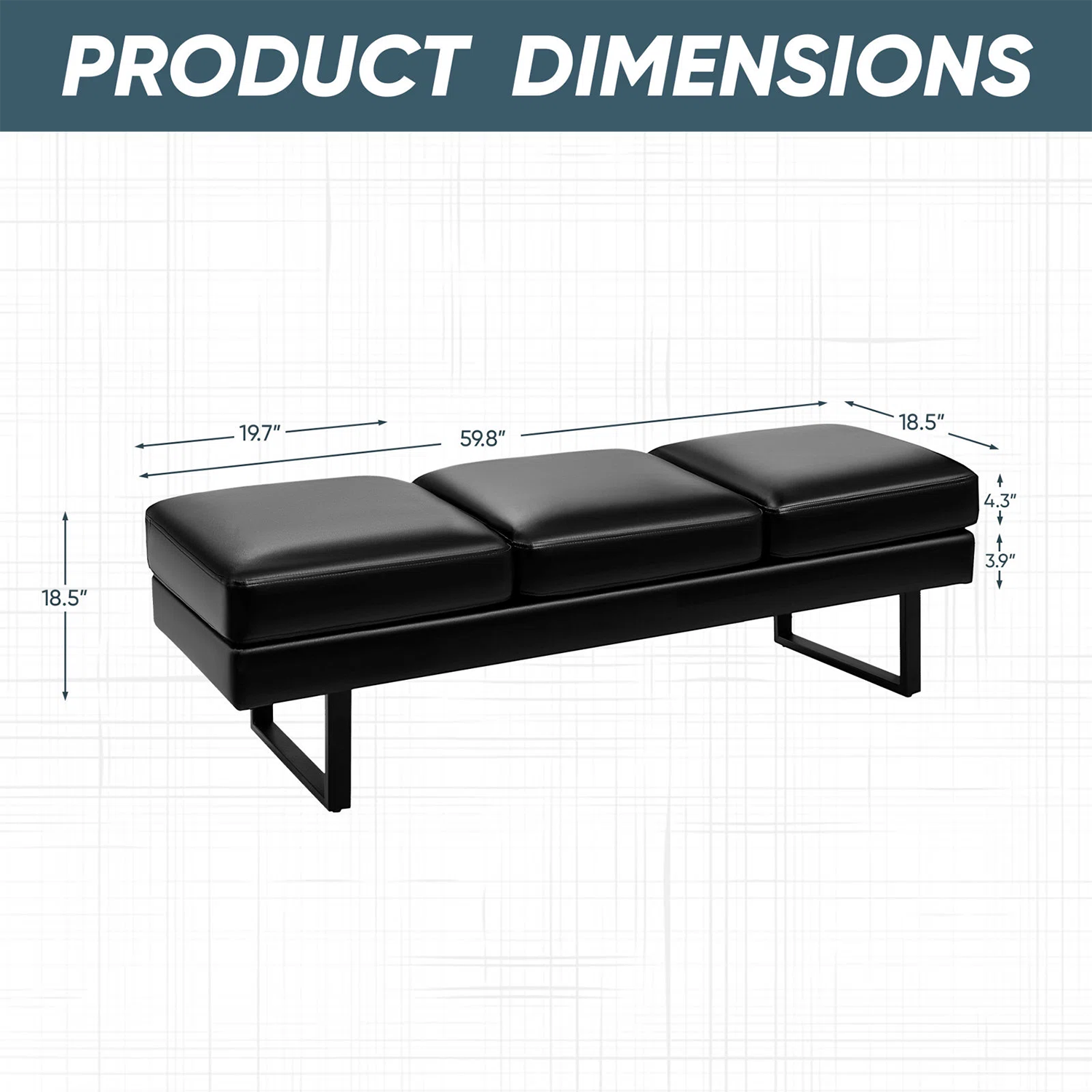 Vineego Modern Black Accent Bench 59.8-in x 18.5-in in the Benches ...
