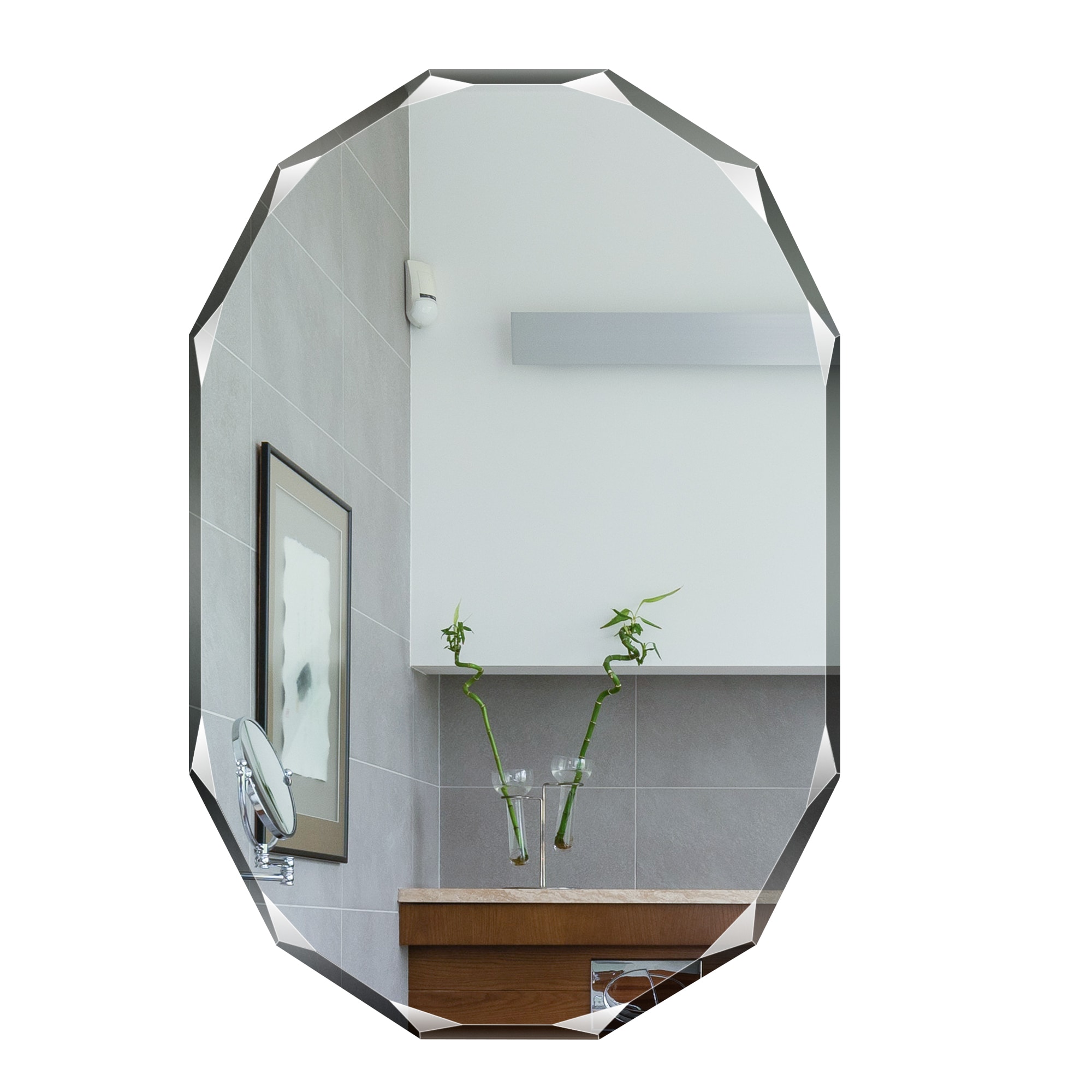 FORIOUS LL202820001C 20-Inches x 28-Inches Beveled Frameless Oval Bathroom Vanity Mirror ( Silver )