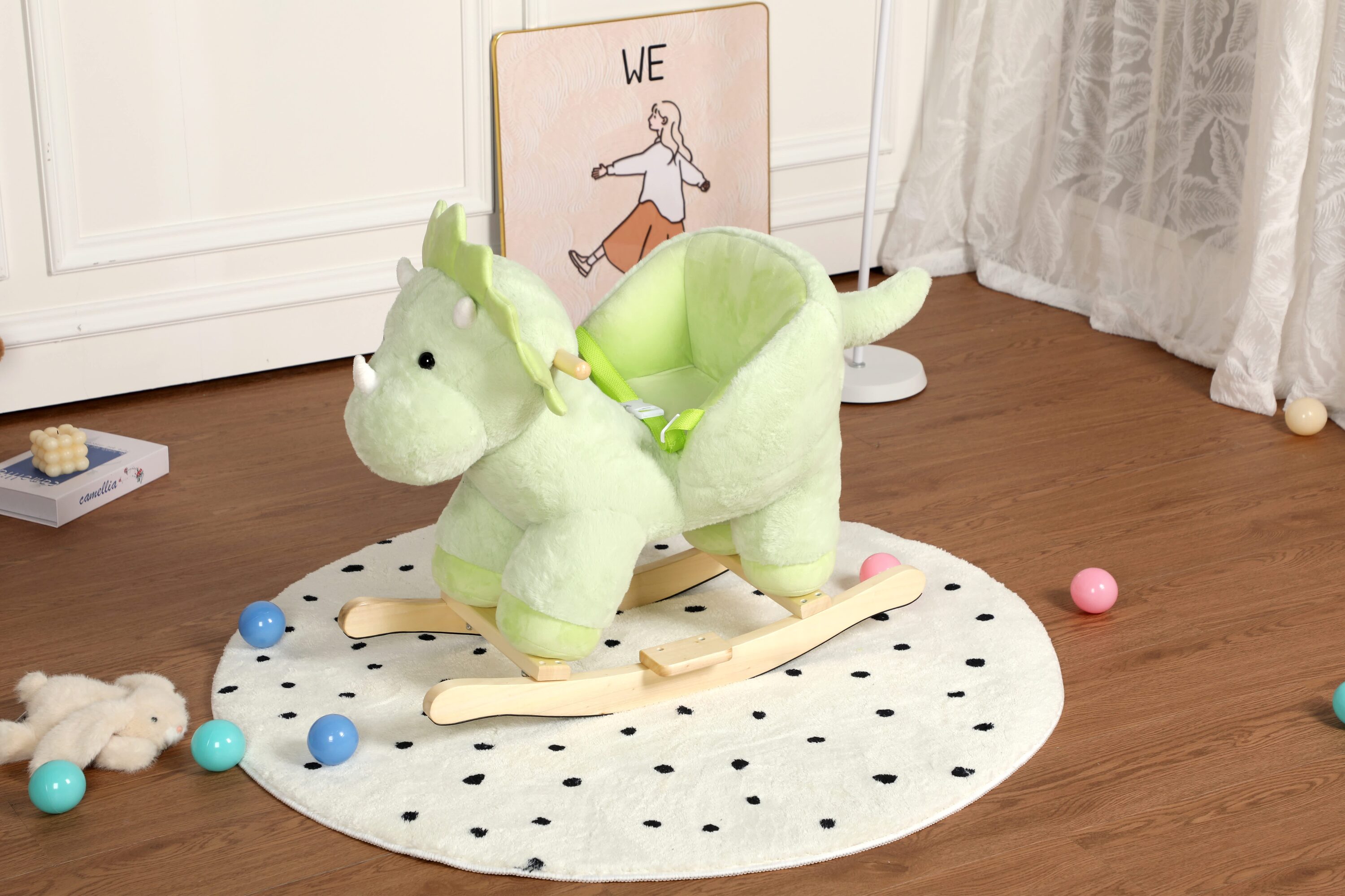 Vynxaria Green Fabric 27x12x22 Inch Kids Dinosaur Rocking Toy with ...