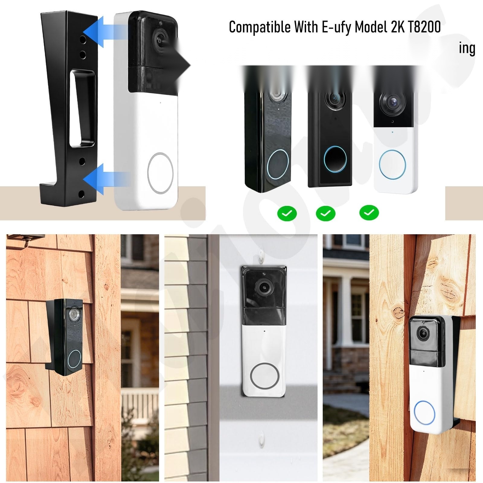 Etokfoks 1 Pack Black Doorbell Mounting Wedge for 4 in Vinyl Siding Adjustable Angle No Drilling Cedar Aluminum Cement Board Siding #LETGCBZ1A