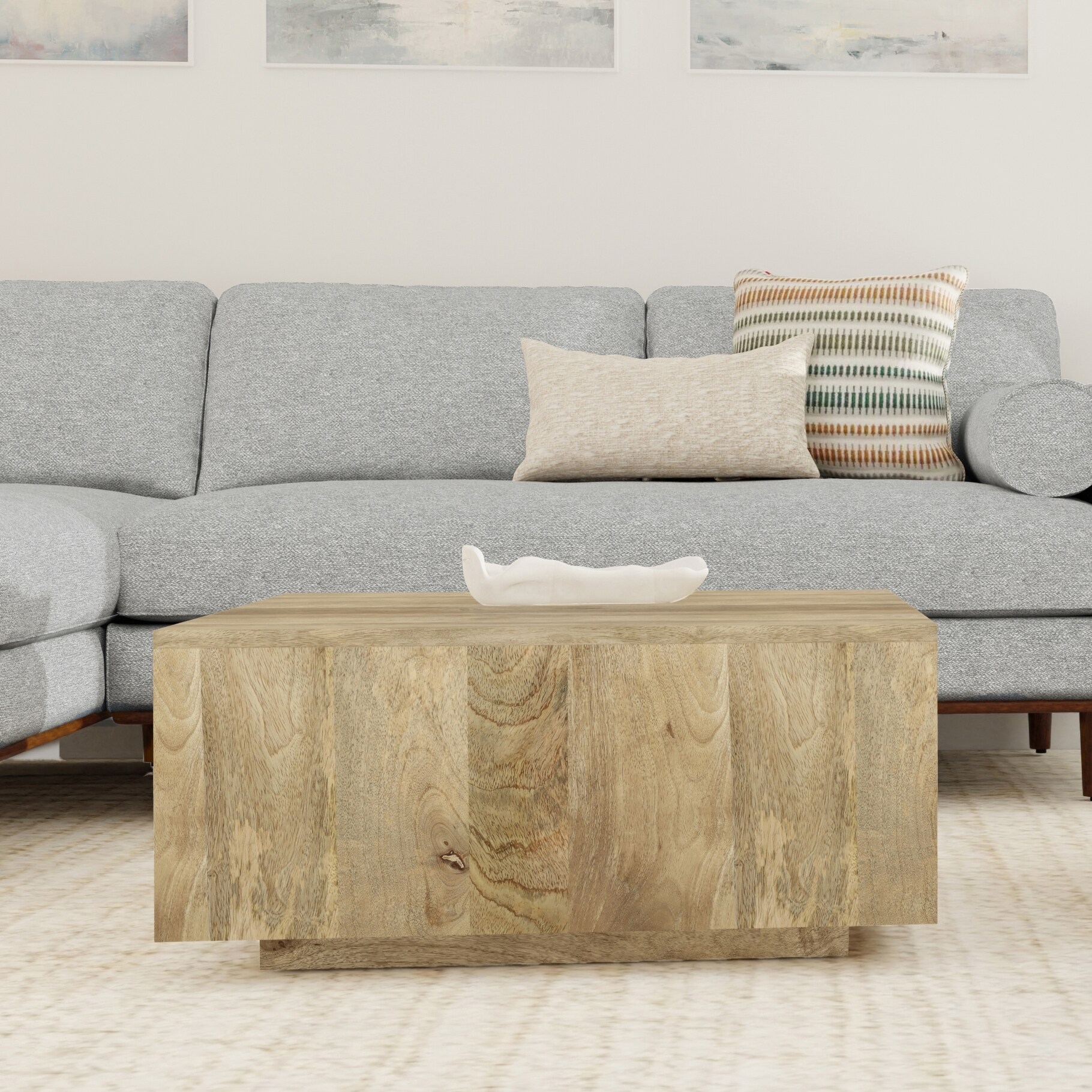 Natural Mango Wood Square Coffee Table with Streamlined Silhouette