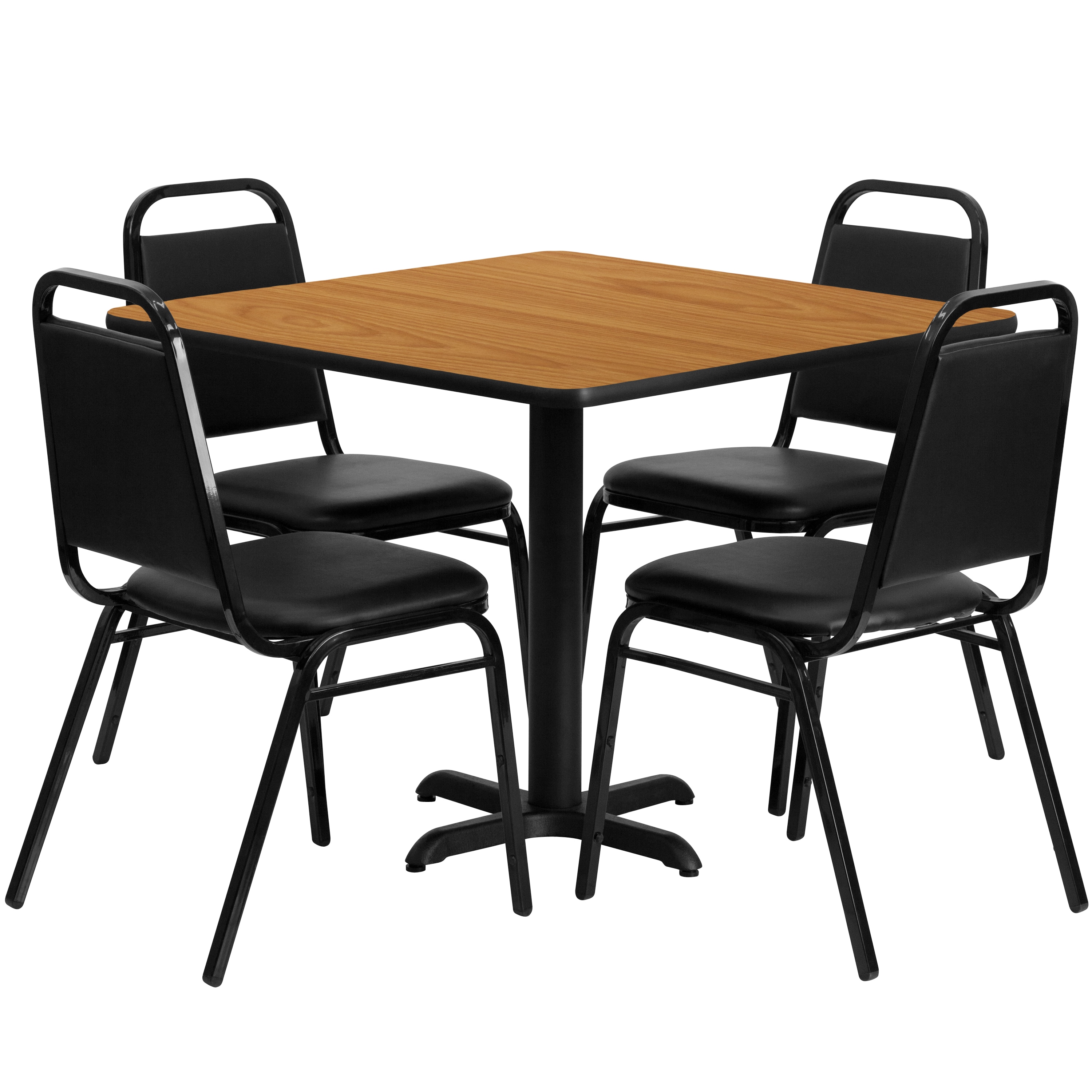 Flash Furniture 847254047449 Natural Top/Black Vinyl Seat Traditional Dining Room Set with Square Table ( Seats 4 )