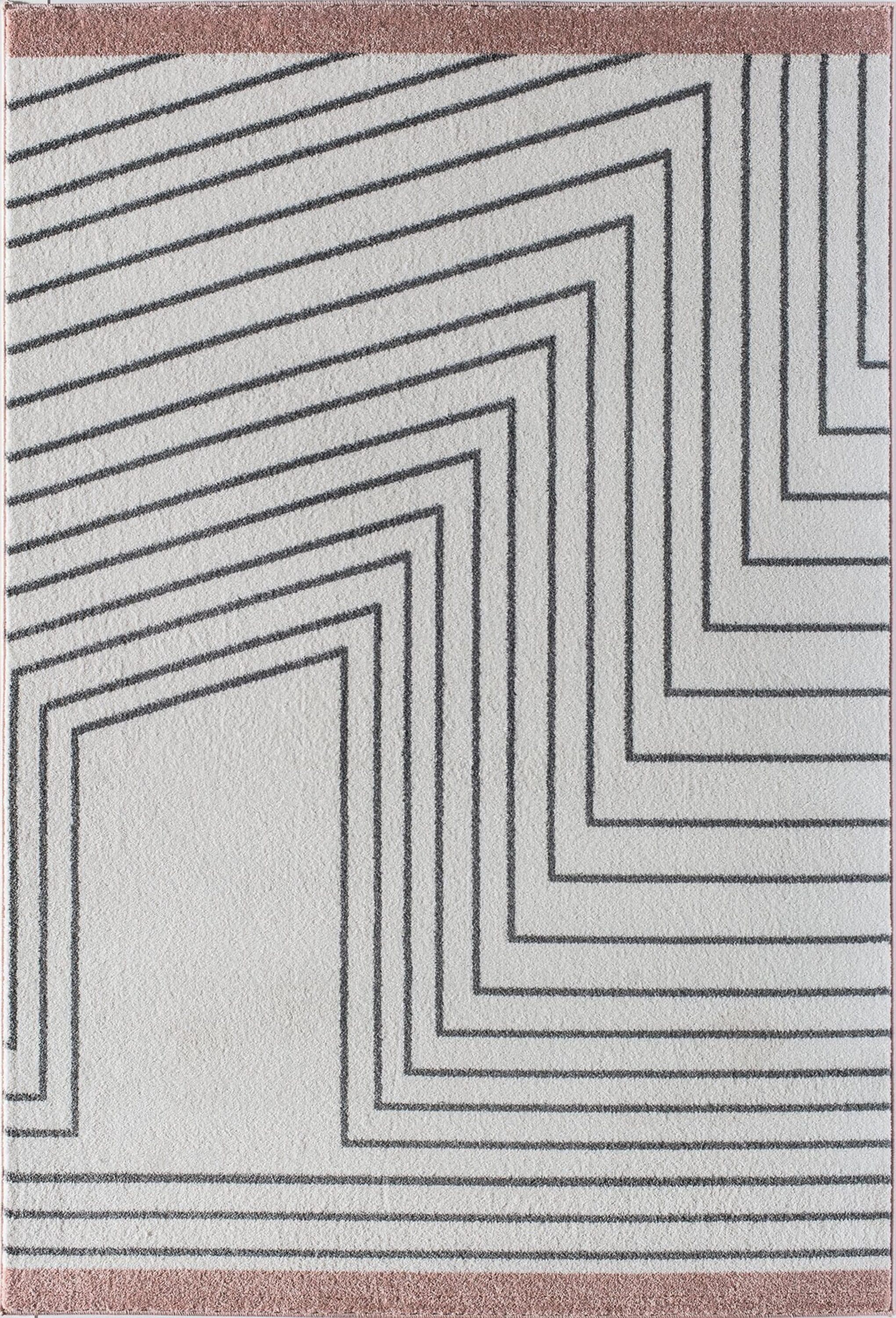 Gray and Pink Abstract Geometric 8' x 10' Synthetic Rug