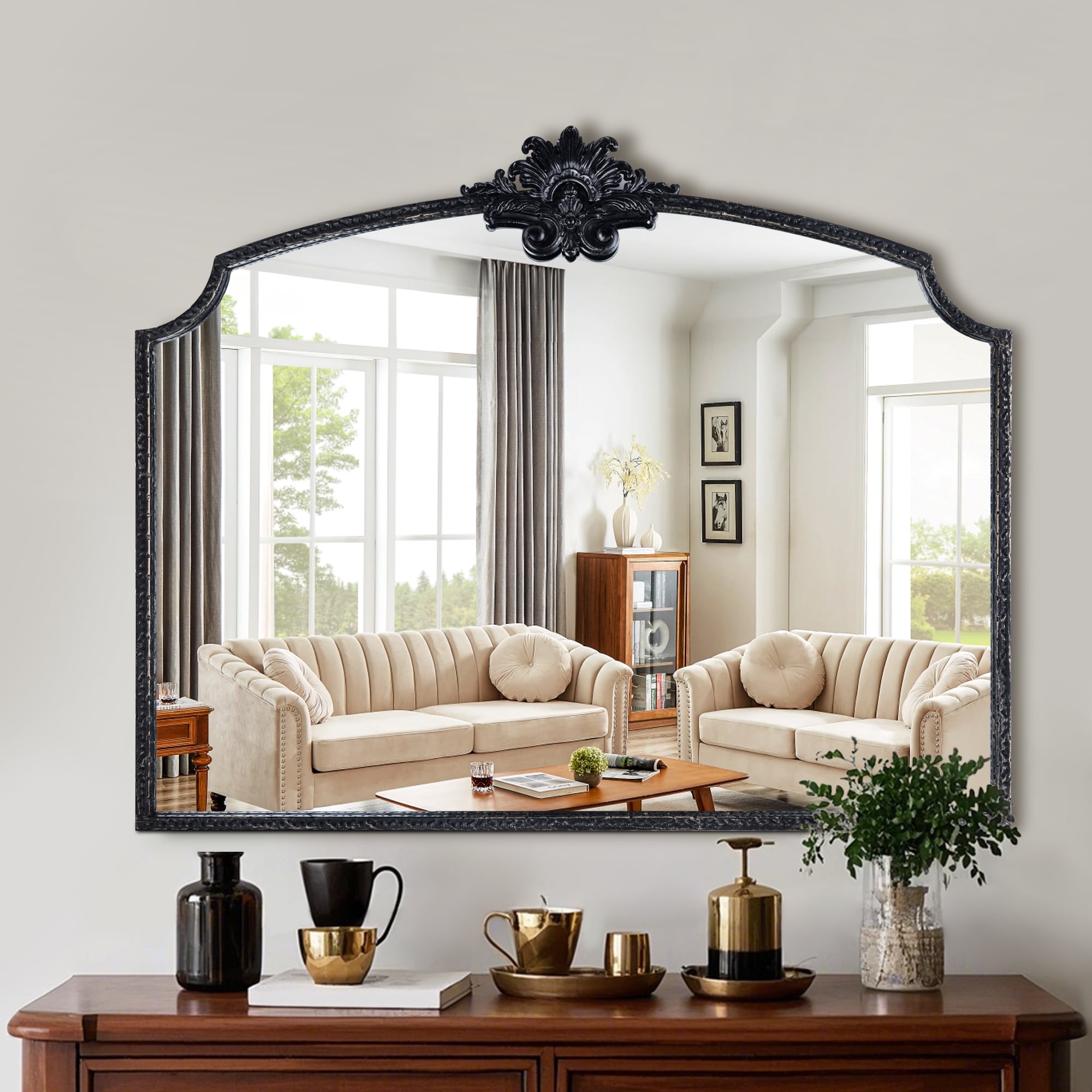 Maxax 31001-BK H-QWM 35-in W x 29-in H Arch Vintage Black Framed Full Length Wall Mirror