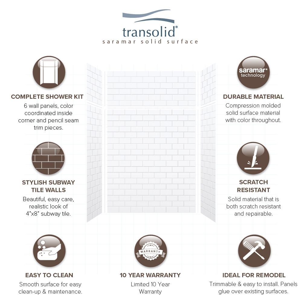 SaraMar White Subway Tile 48" x 96" Shower Wall Kit