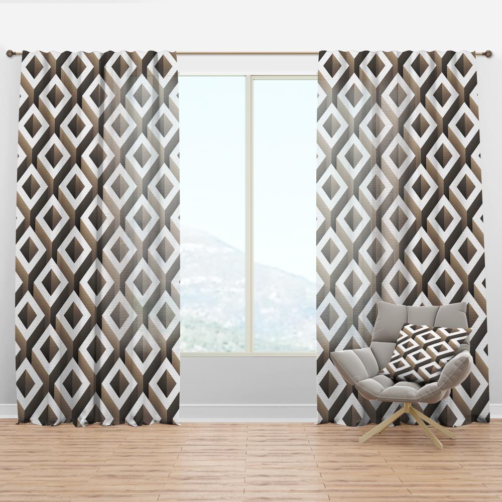 Designart CTN18652-52-120 120-Inches Gray Geometric Room darkening Thermal lined Rod pocket Single curtain panel