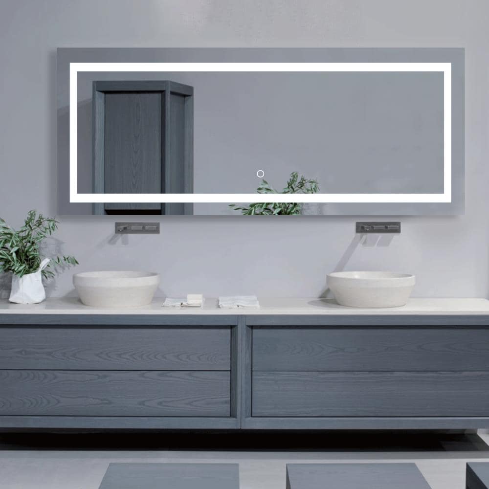 Dovelina JJ01325ZZZ 21-in x 64-in Frameless Dimmable Lighted Fog Free Bathroom Vanity Mirror (Glass)