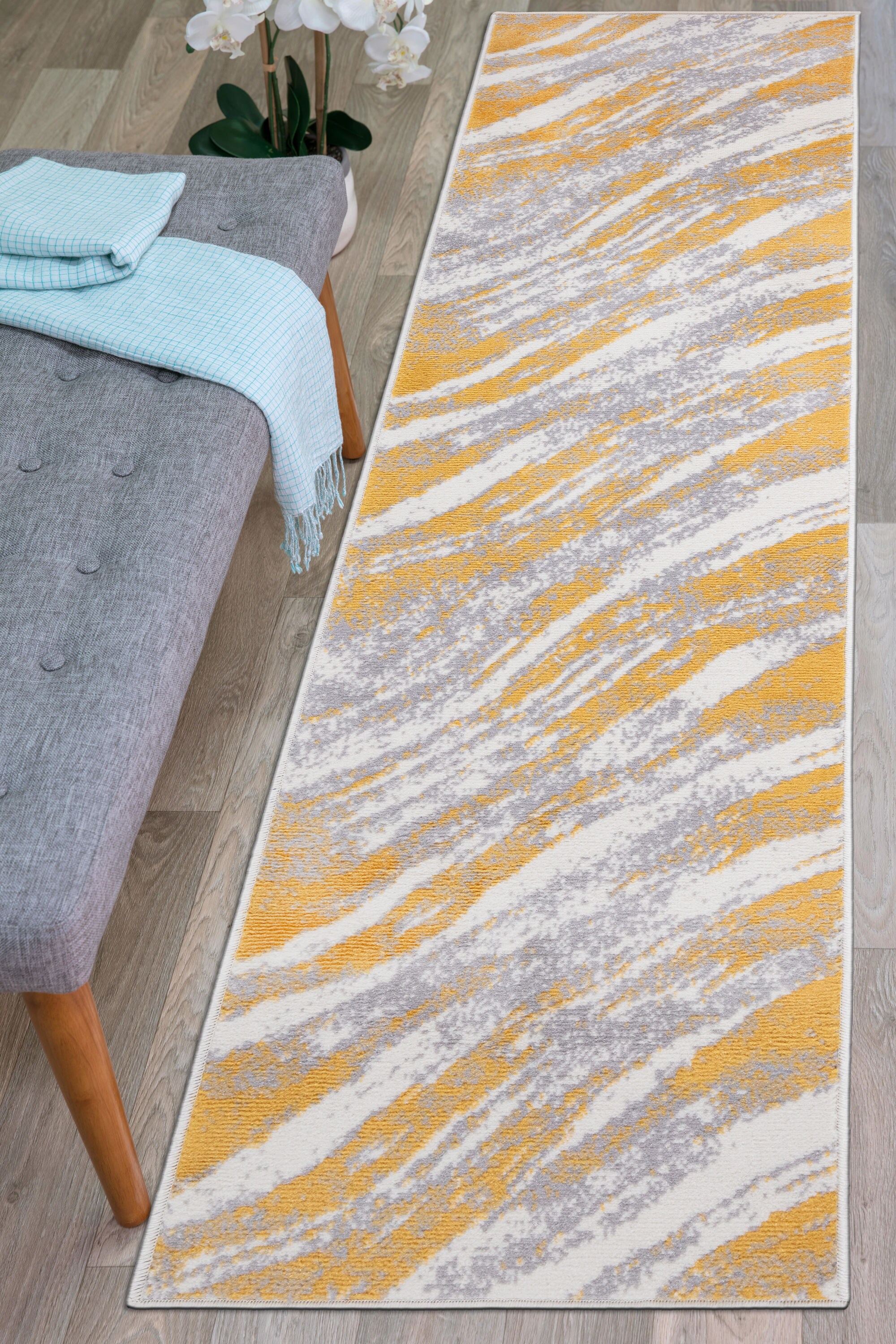 World Rug Gallery 2055YELLOW2X7 Durham 2 X 7 (ft) Yellow Indoor Abstract Mid-century Modern Runner Rug